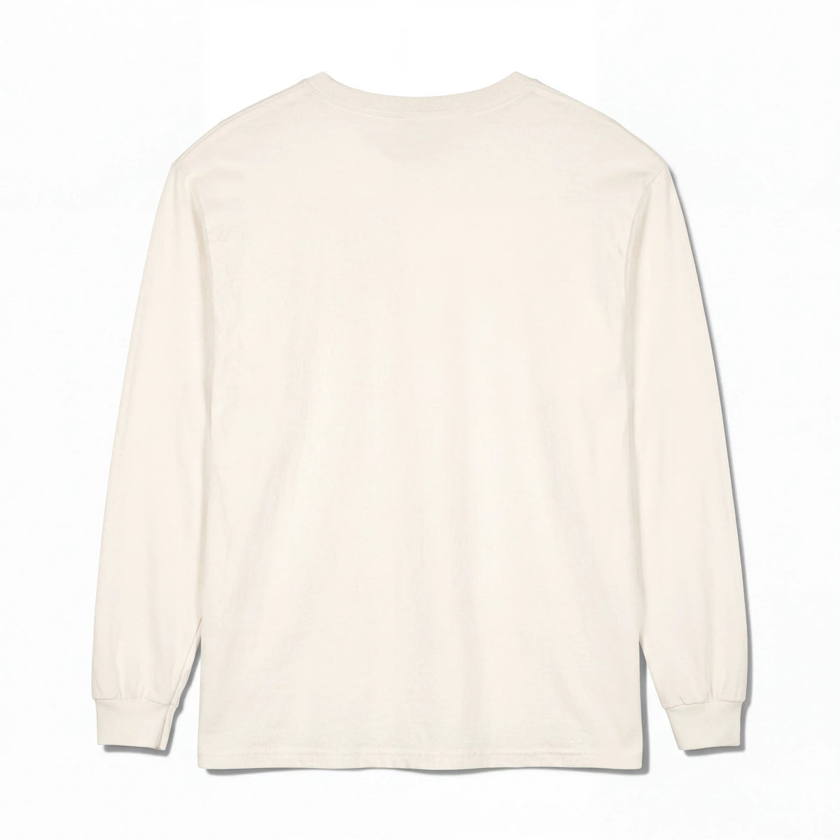 Back view of a Crown N Thread garment-dyed cream long sleeve cotton t-shirt with ribbed cuffs and a classic fit.