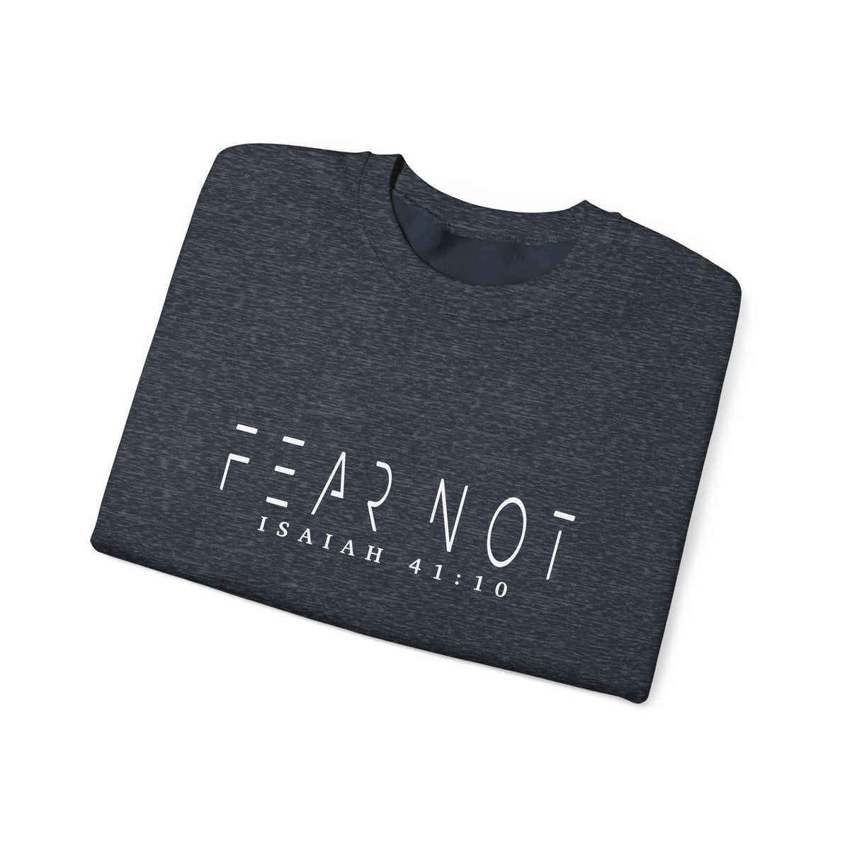 Crown N Thread Fear Not crewneck sweatshirt in dark heather grey with white minimalist text embroidery