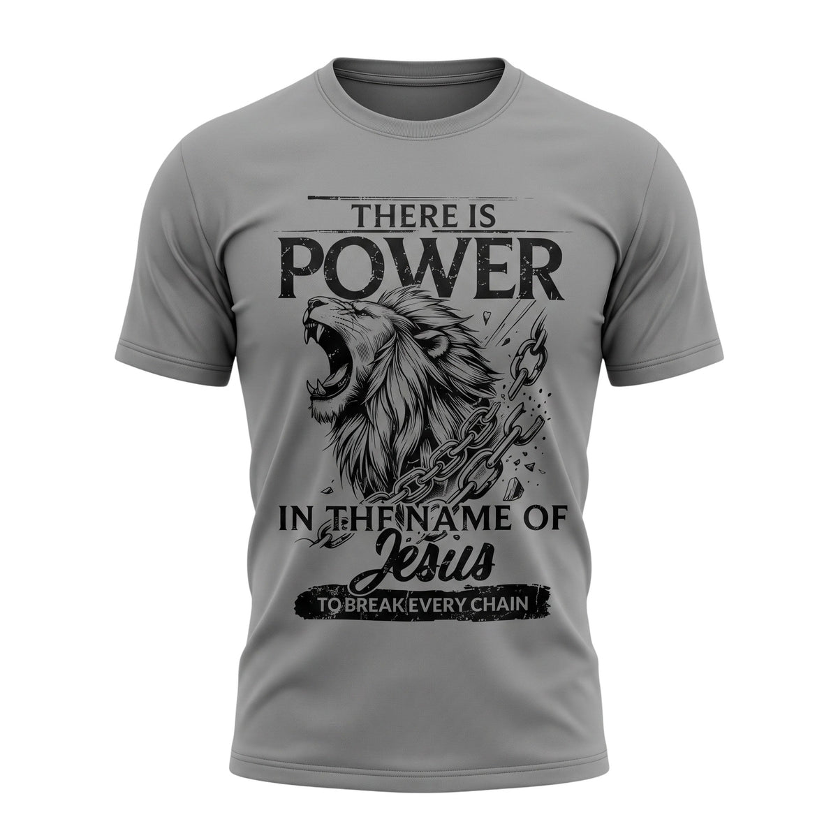 Crown N Thread grey heavyweight cotton t-shirt featuring a roaring lion graphic and religious text print.