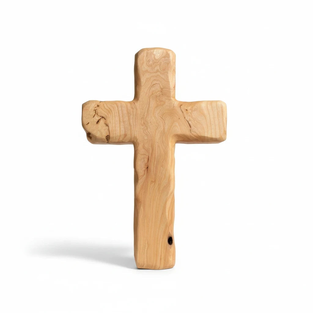Crown N Thread handcrafted natural wood wall cross with rustic grain and organic knots for home decor