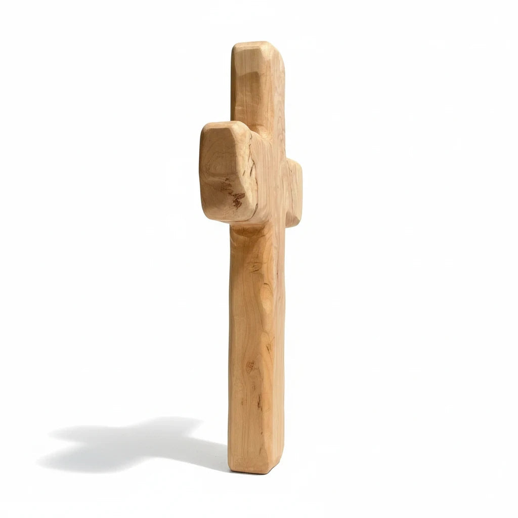 Crown N Thread handcrafted natural wood wall cross with organic grain and rustic, dimensional finish on white background