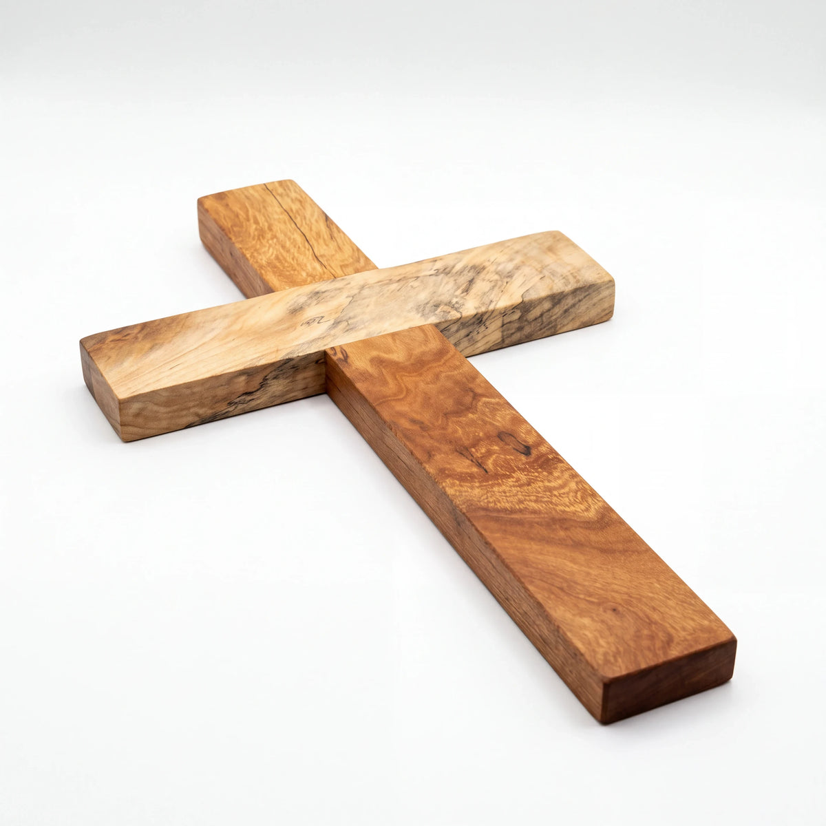 Crown N Thread handcrafted wooden wall hanging cross with natural grain patterns and a smooth polished finish