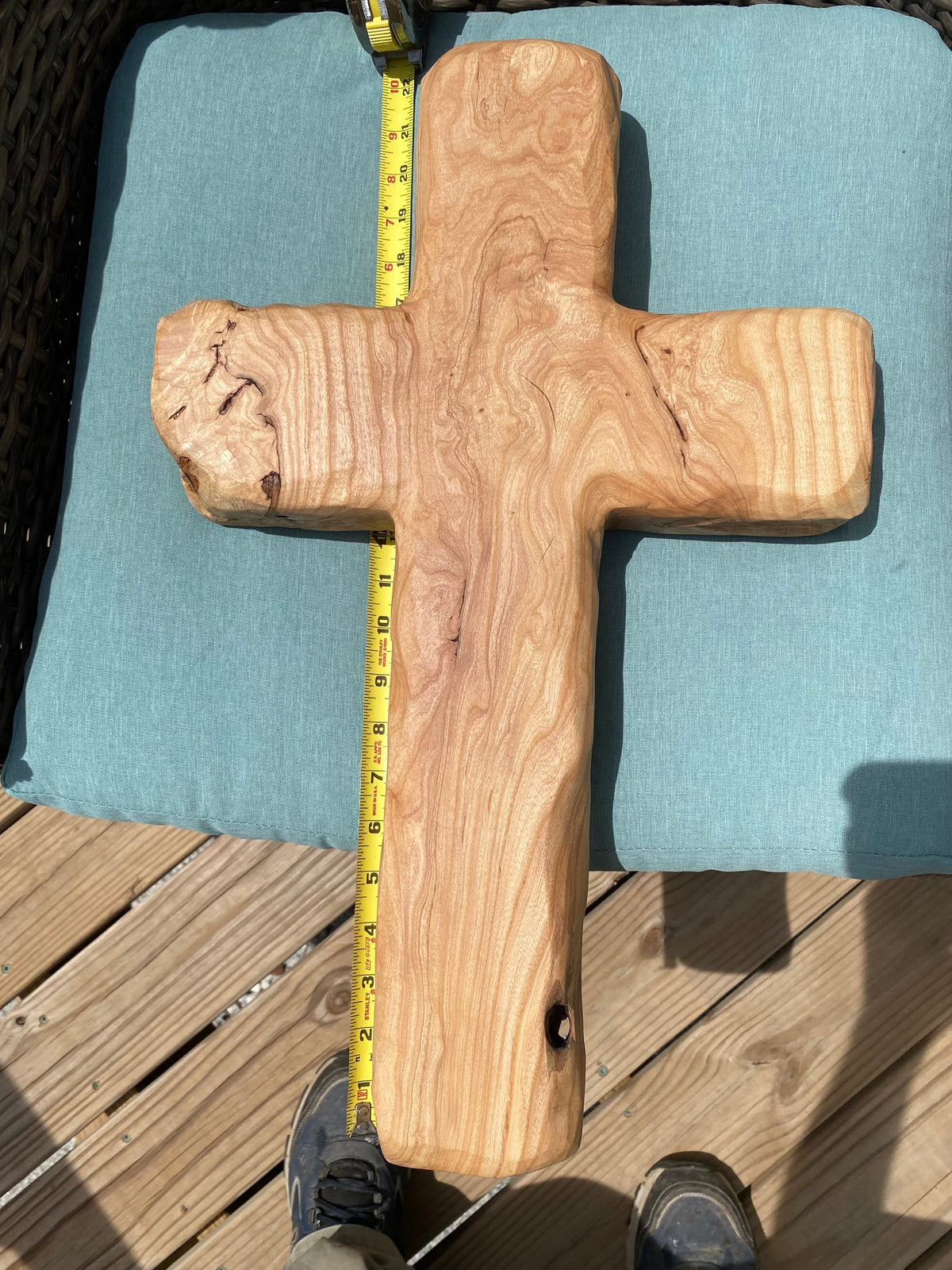 Crown N Thread large handcrafted rustic wooden cross with a natural distressed finish and visible wood grain texture.