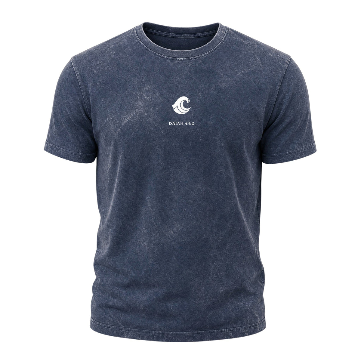 Crown N Thread mineral-washed faded black cotton crewneck t-shirt with a white whale graphic and Isaiah 43:2 scripture