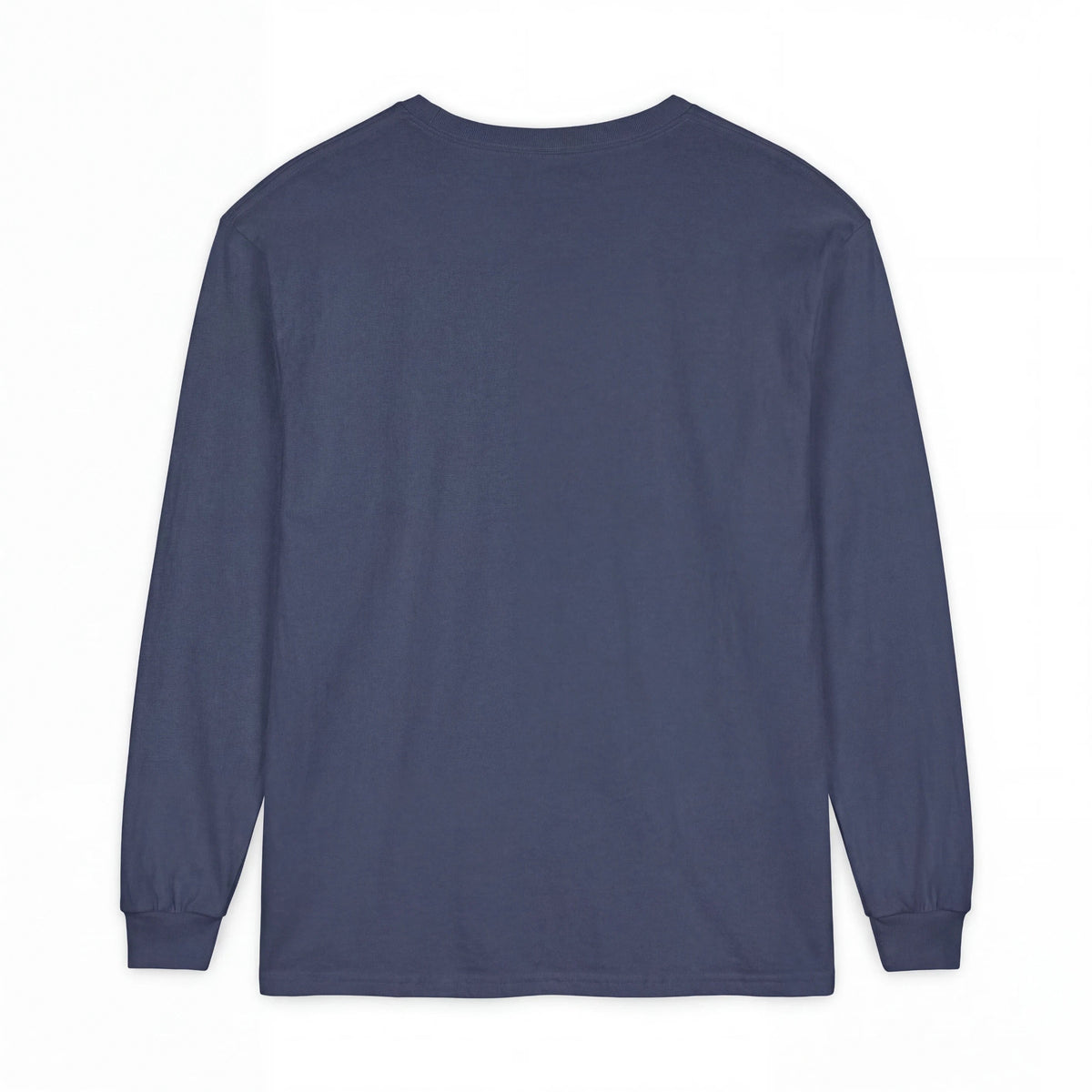 Crown N Thread navy blue long-sleeve cotton t-shirt, back view showing a simple, garment-dyed casual design.