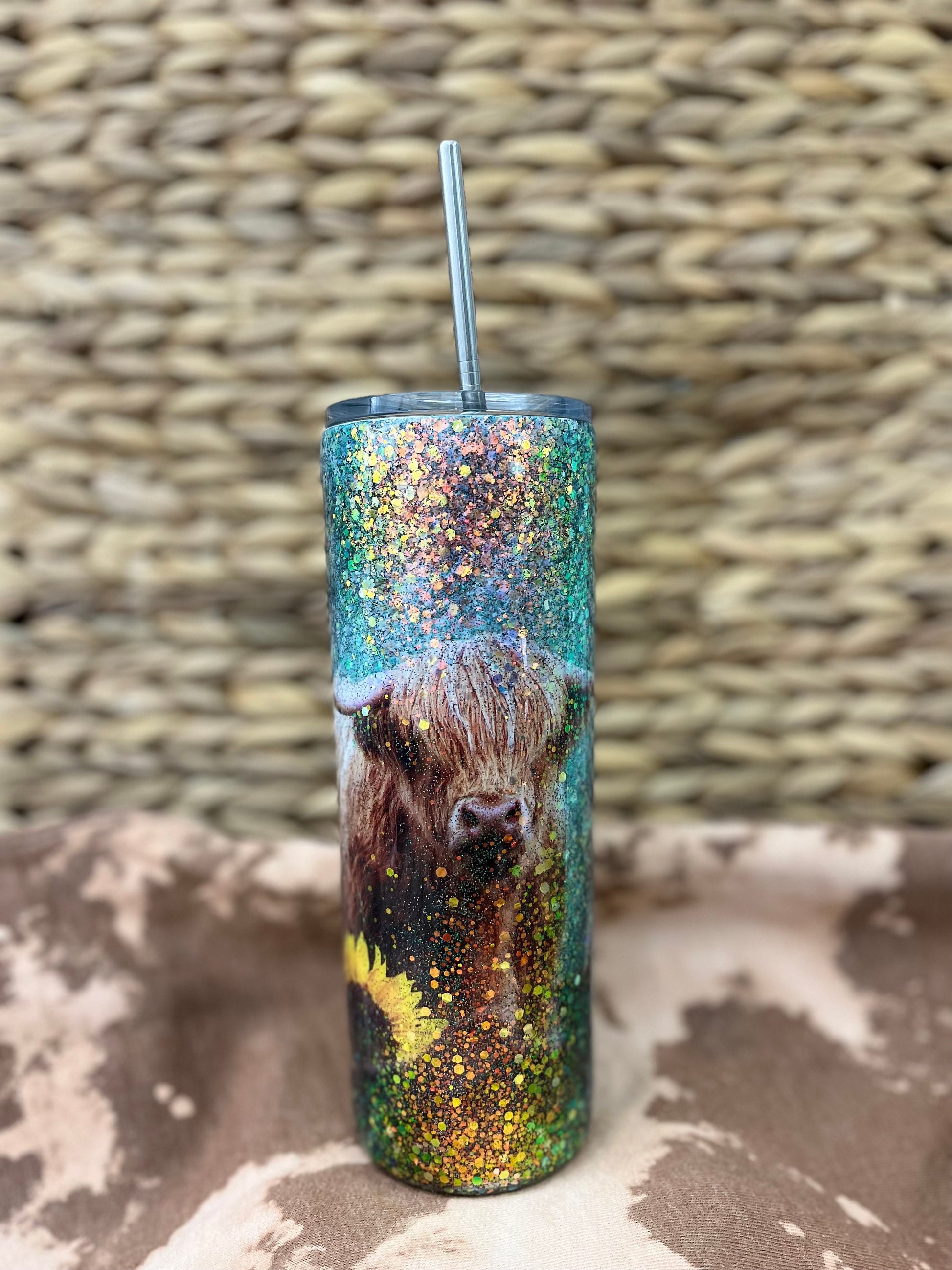 Highland Cow Tumbler Glitter highland cow Birthday Gift Cow Tumbler Glitter Drink Cup Cow Lover Cow Lover Cup Sunflowers Sunflower Cup