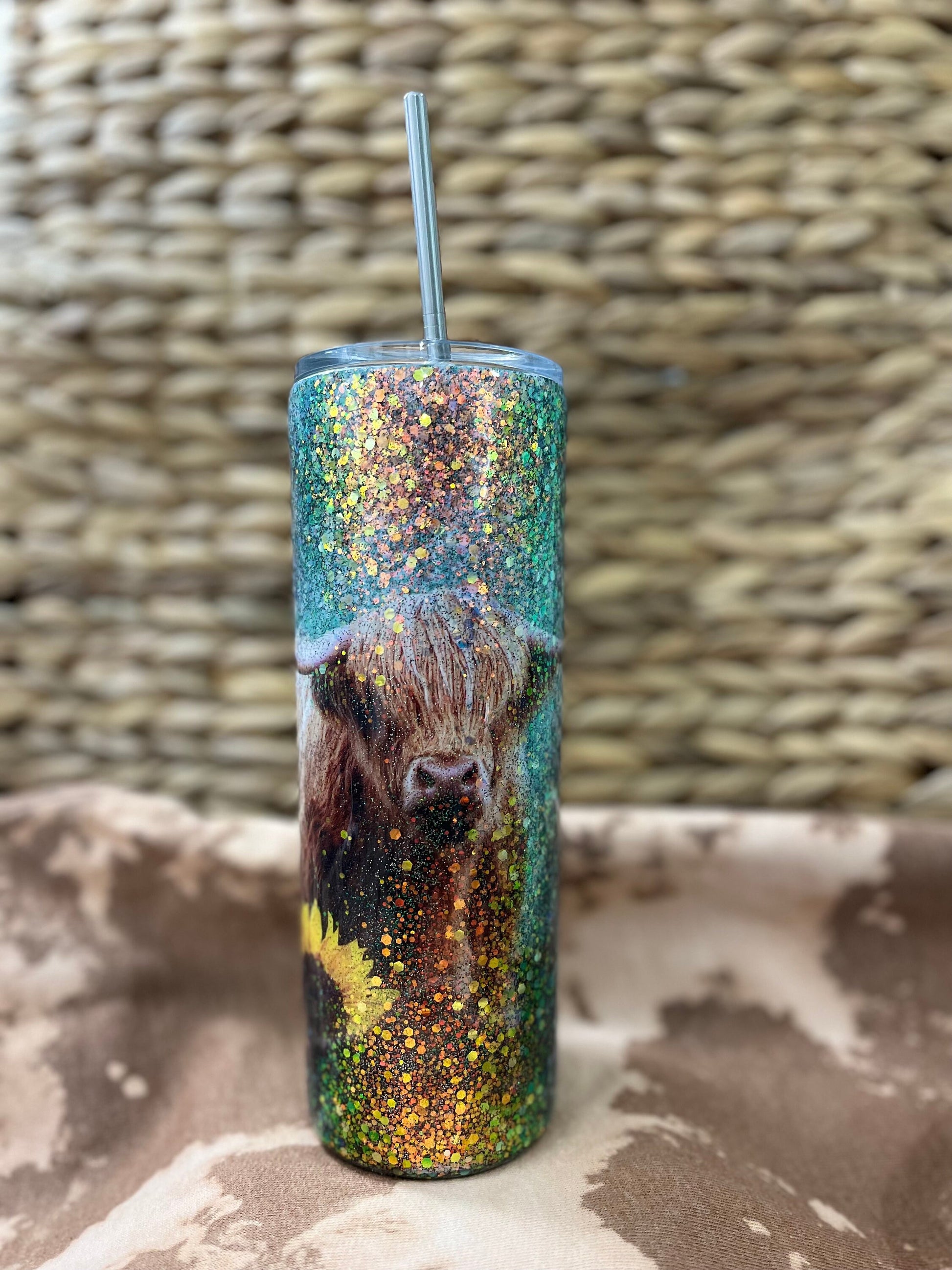 Highland Cow Tumbler Glitter highland cow Birthday Gift Cow Tumbler Glitter Drink Cup Cow Lover Cow Lover Cup Sunflowers Sunflower Cup