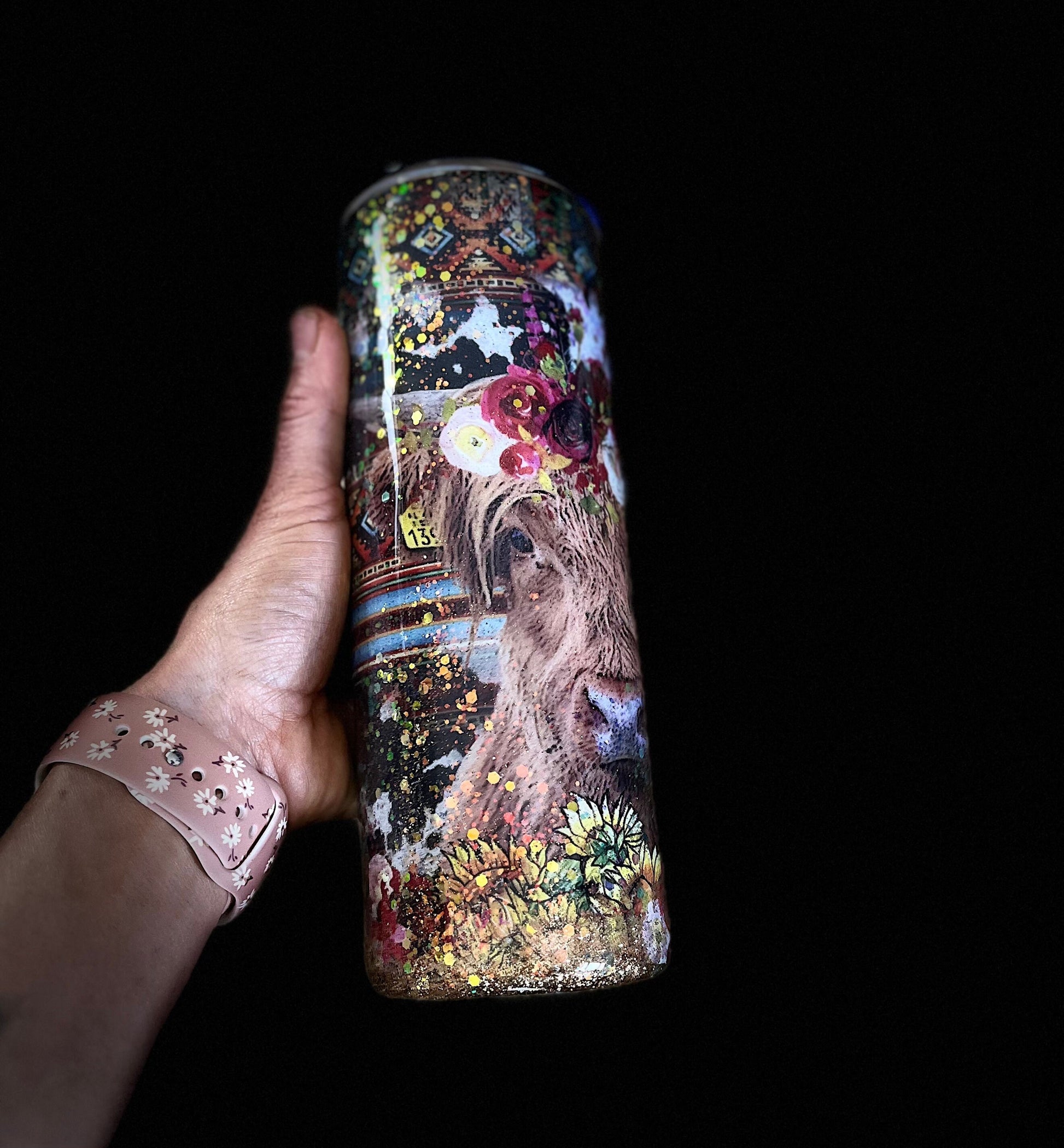 Highland Cow Tumbler Glitter highland cow Aztec Print Furry Cow Western Western Tumbler Cowgirl tumbler Gift Cow Tumbler Glitter Drink Cup