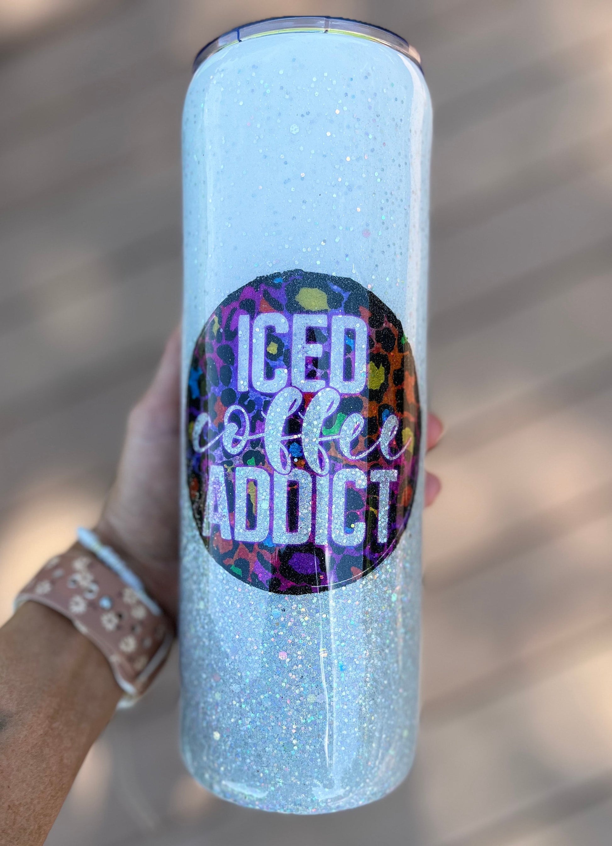 Iced Coffee Addict Tumbler 30oz. Handmade Tumbler Epoxy Coffee Lover Coffee Cup Iced Coffee Cup Coffee Accessories Leopard Print Tumbler