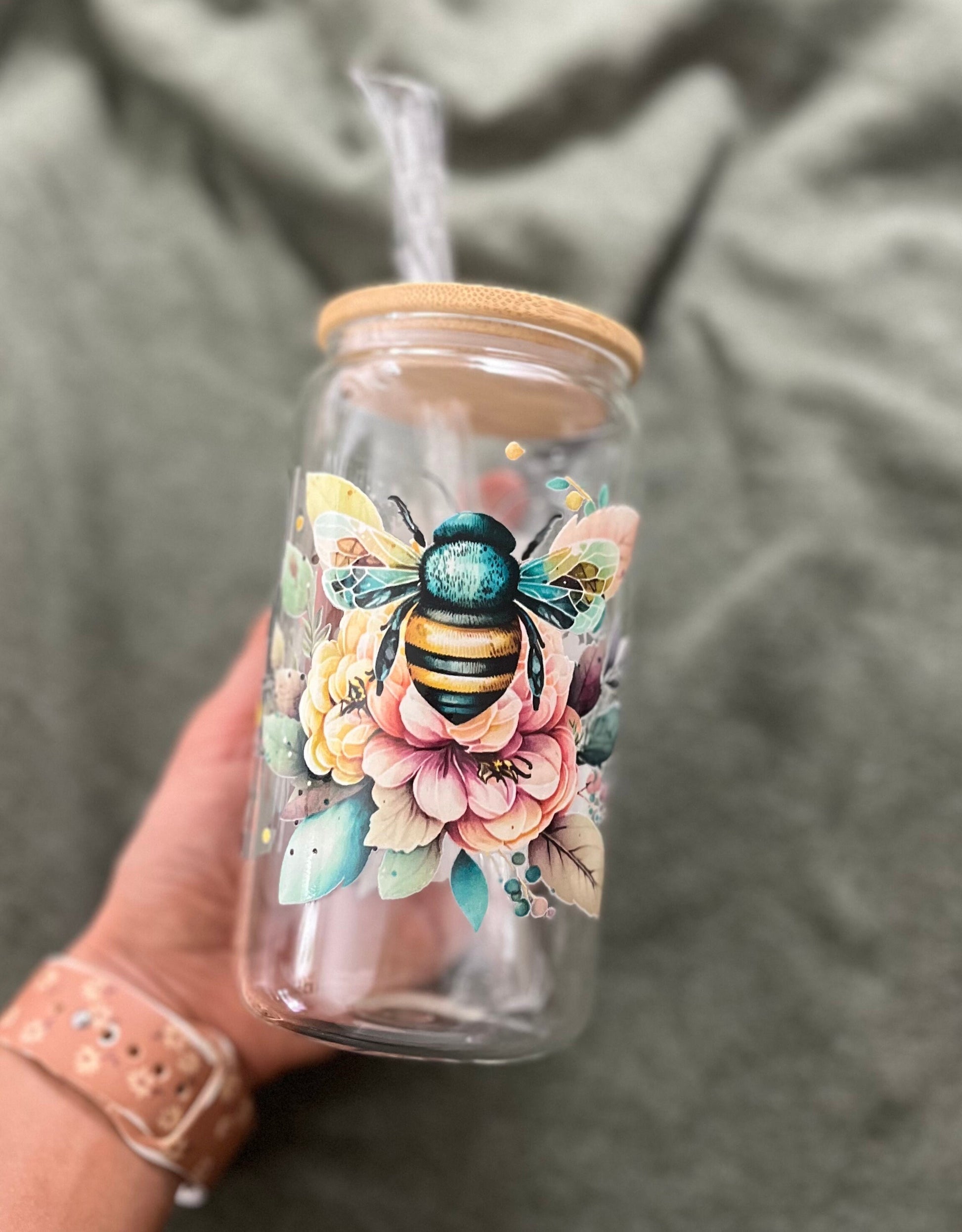 Iced Coffee Cups Glass Cups Glass Coffee Cups Glass Cups with Bamboo Lid Glass Can Tumbler Juice Boba Tea
