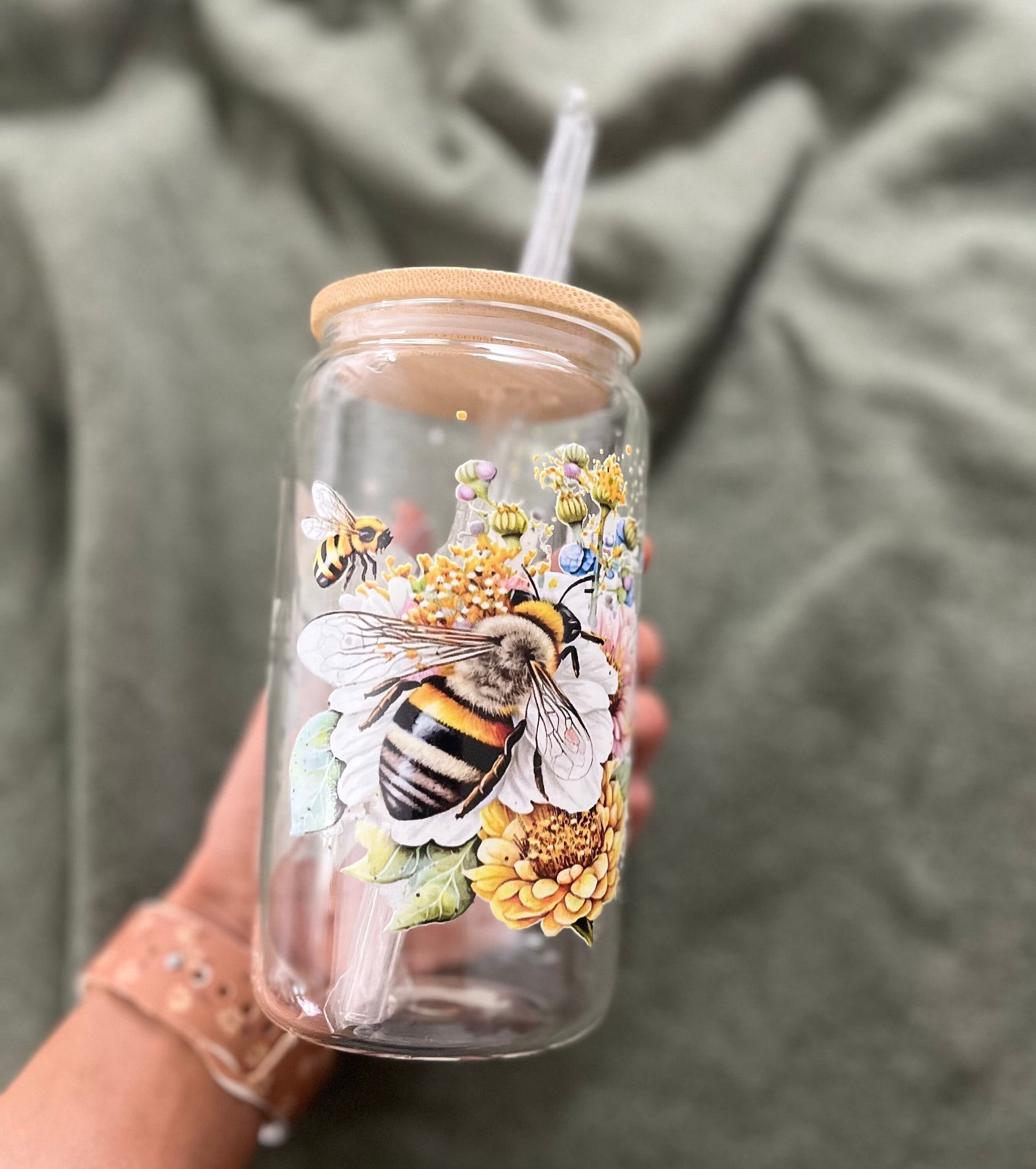 Iced Coffee Cups Glass Cups Glass Coffee Cups Glass Cups with Bamboo Lid Glass Can Tumbler Juice Boba Tea