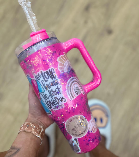 40 oz. Scripture Affirmations Tumbler Pink Tumbler Scripture Tumbler Christian Tumbler Large Tumbler Proverbs 31 Tumbler Glitter Epoxy Faith