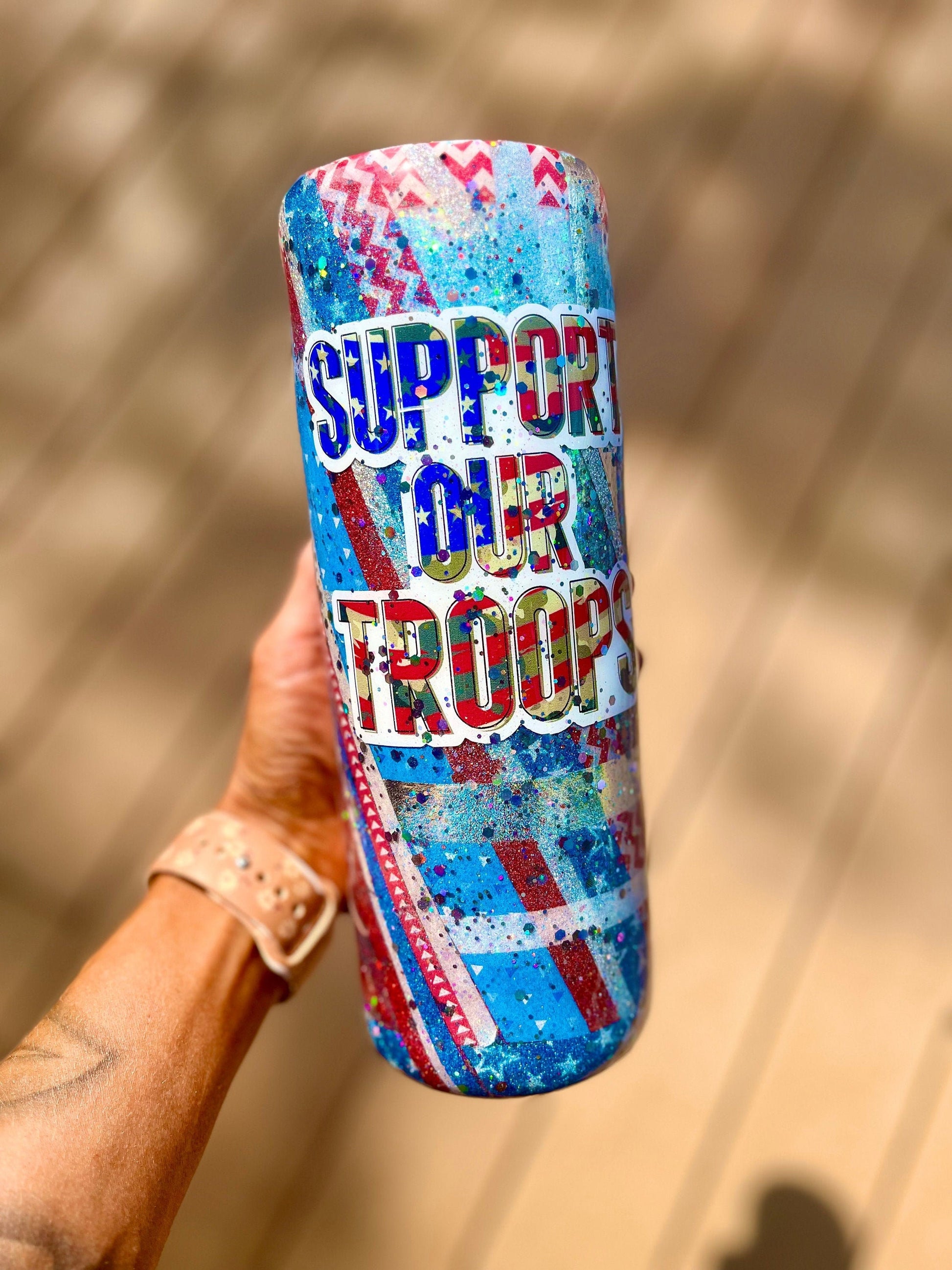 Support our Troops Epoxy America Tumbler 30 oz Coffee Lover Coffee Cup Iced Coffee Cup Coffee Accessories USA Tumbler American tumbler