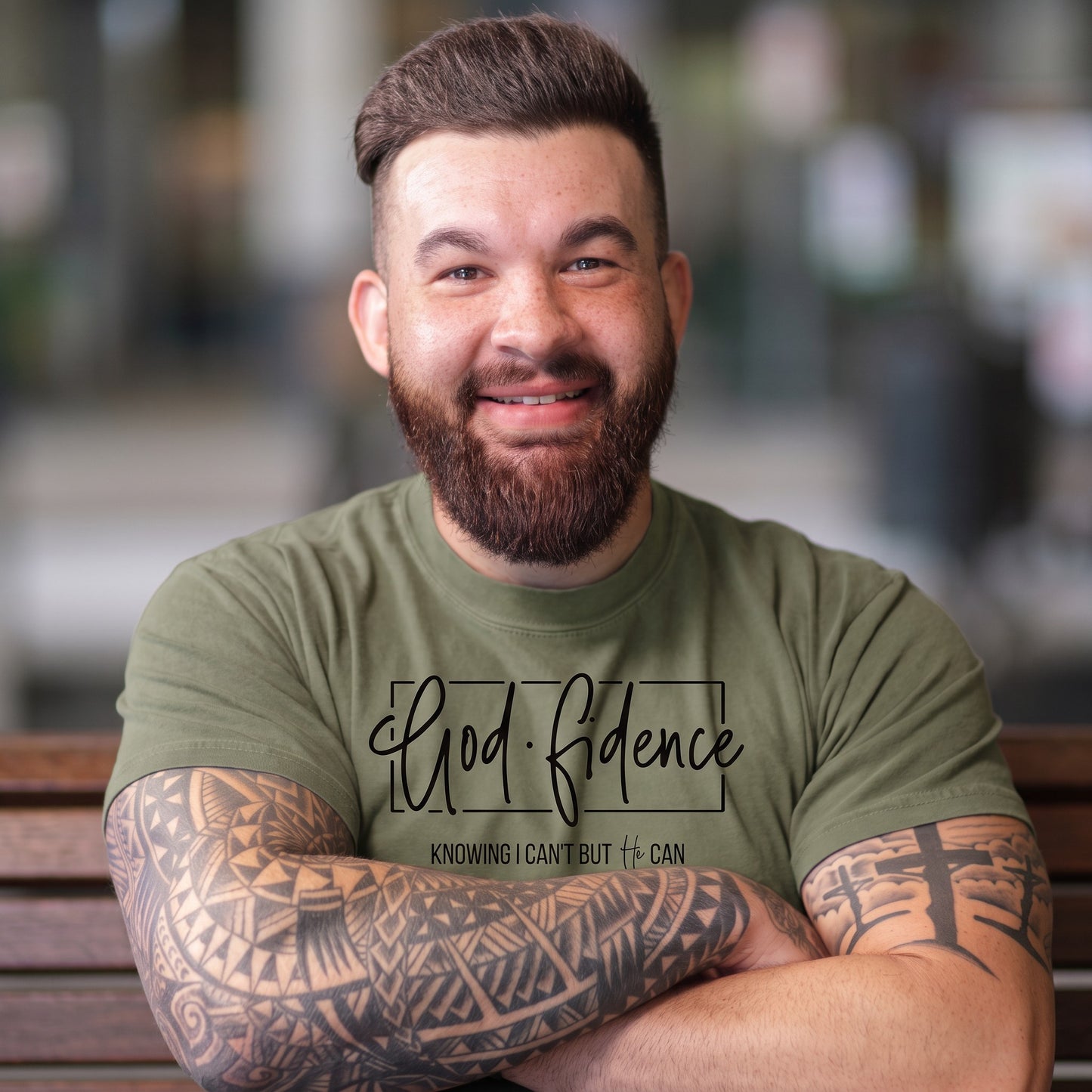 GodFidence Tee — "Knowing I Can't But He Can" Inspirational Christian T-Shirt