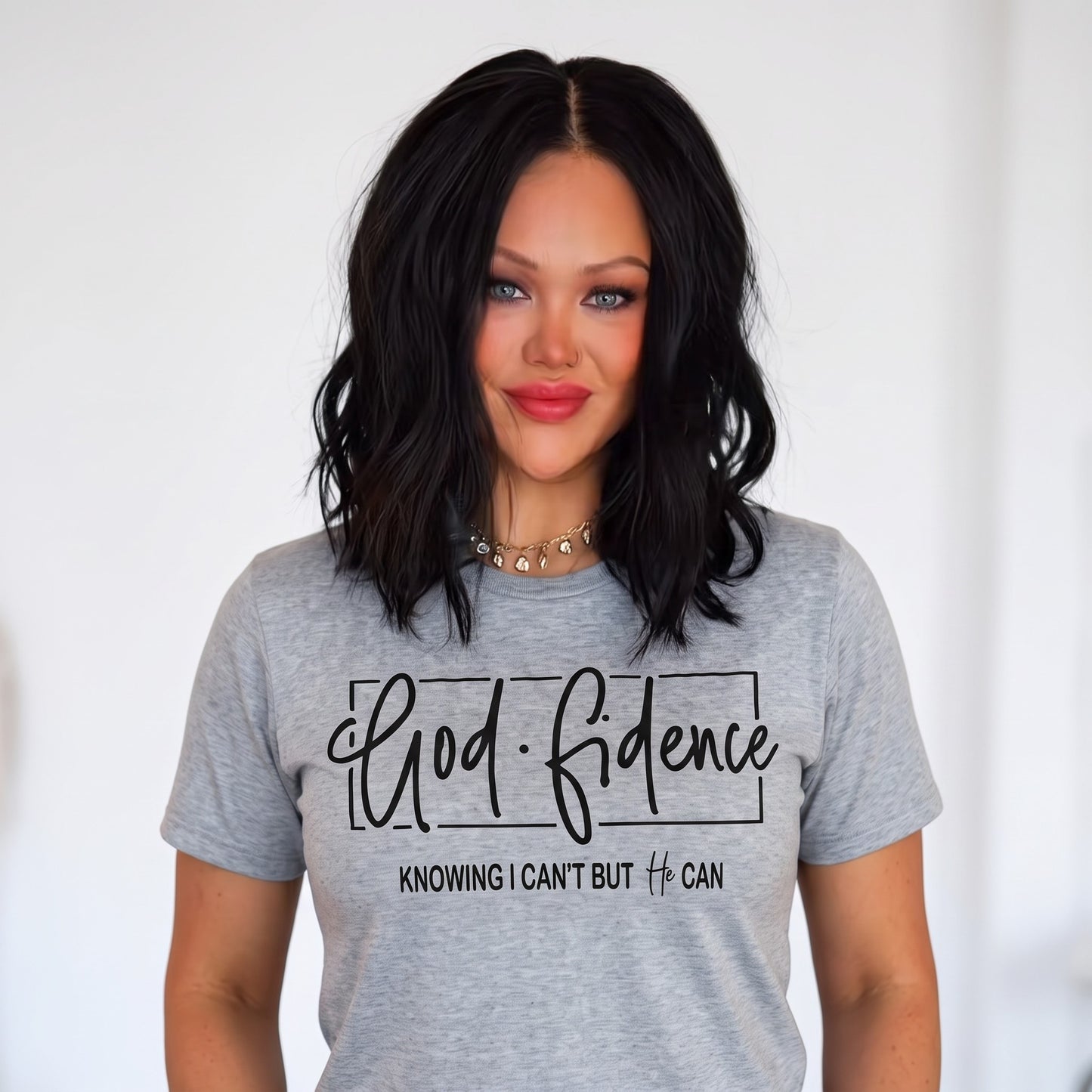 GodFidence Tee — "Knowing I Can't But He Can" Inspirational Christian T-Shirt