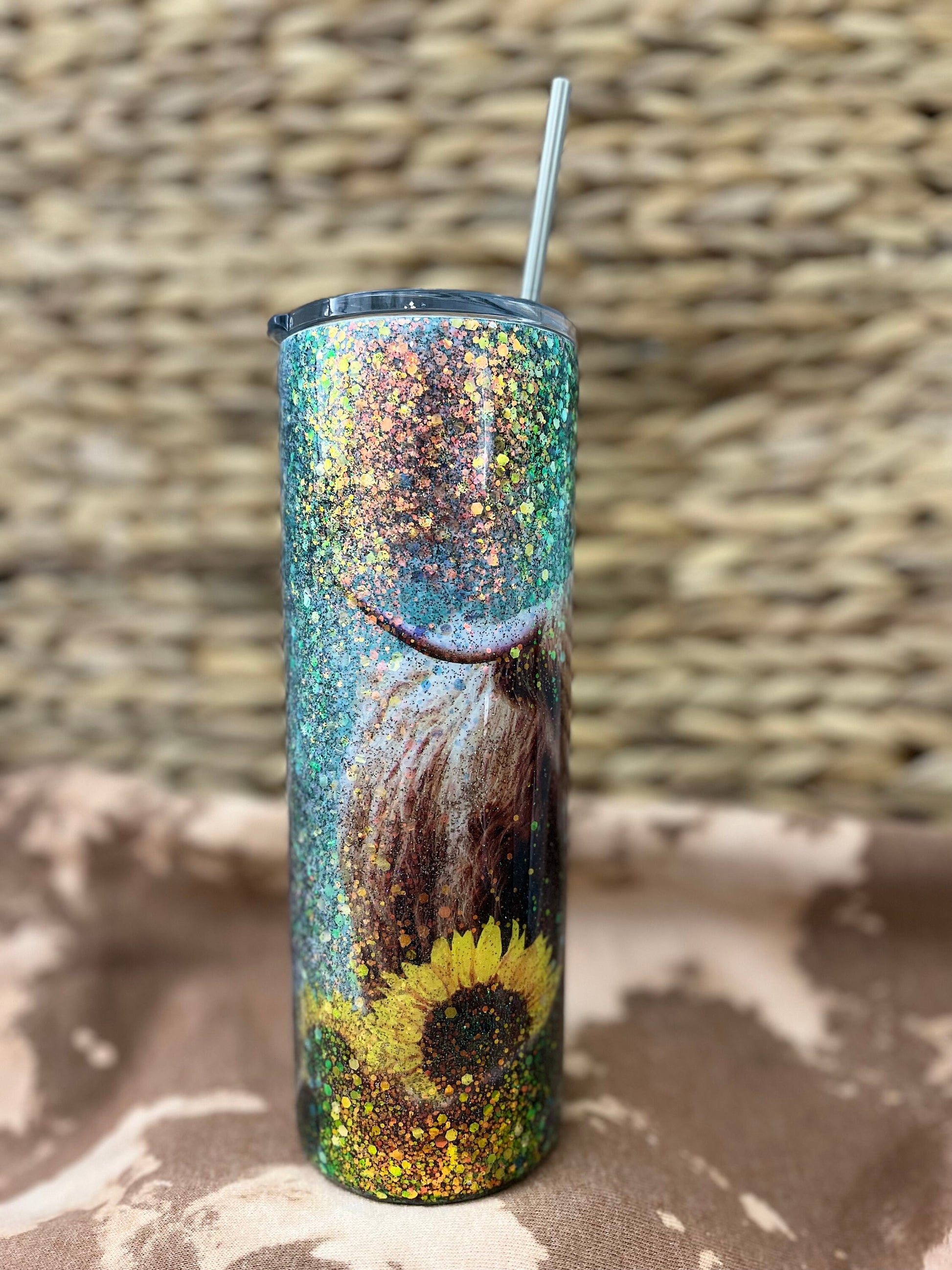 Highland Cow Tumbler Glitter highland cow Birthday Gift Cow Tumbler Glitter Drink Cup Cow Lover Cow Lover Cup Sunflowers Sunflower Cup