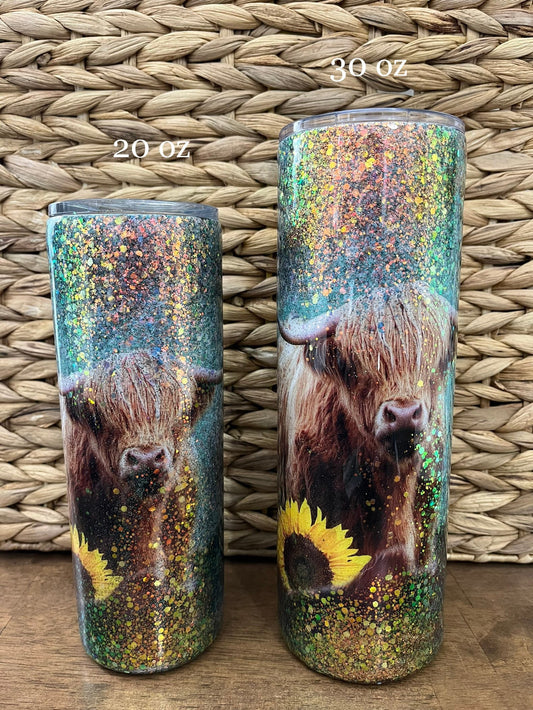 Highland Cow Tumbler Glitter highland cow Birthday Gift Cow Tumbler Glitter Drink Cup Cow Lover Cow Lover Cup Sunflowers Sunflower Cup