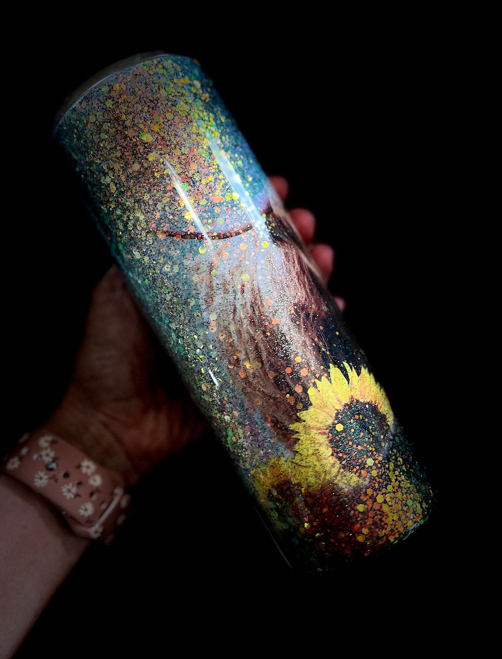 Highland Cow Skinny Tumbler Glitter Cow Tumbler Glitter Drink Cup Cow Lover Cow Lover Cup Sunflowers Sunflower Cup Glitter Tumbler Glitter