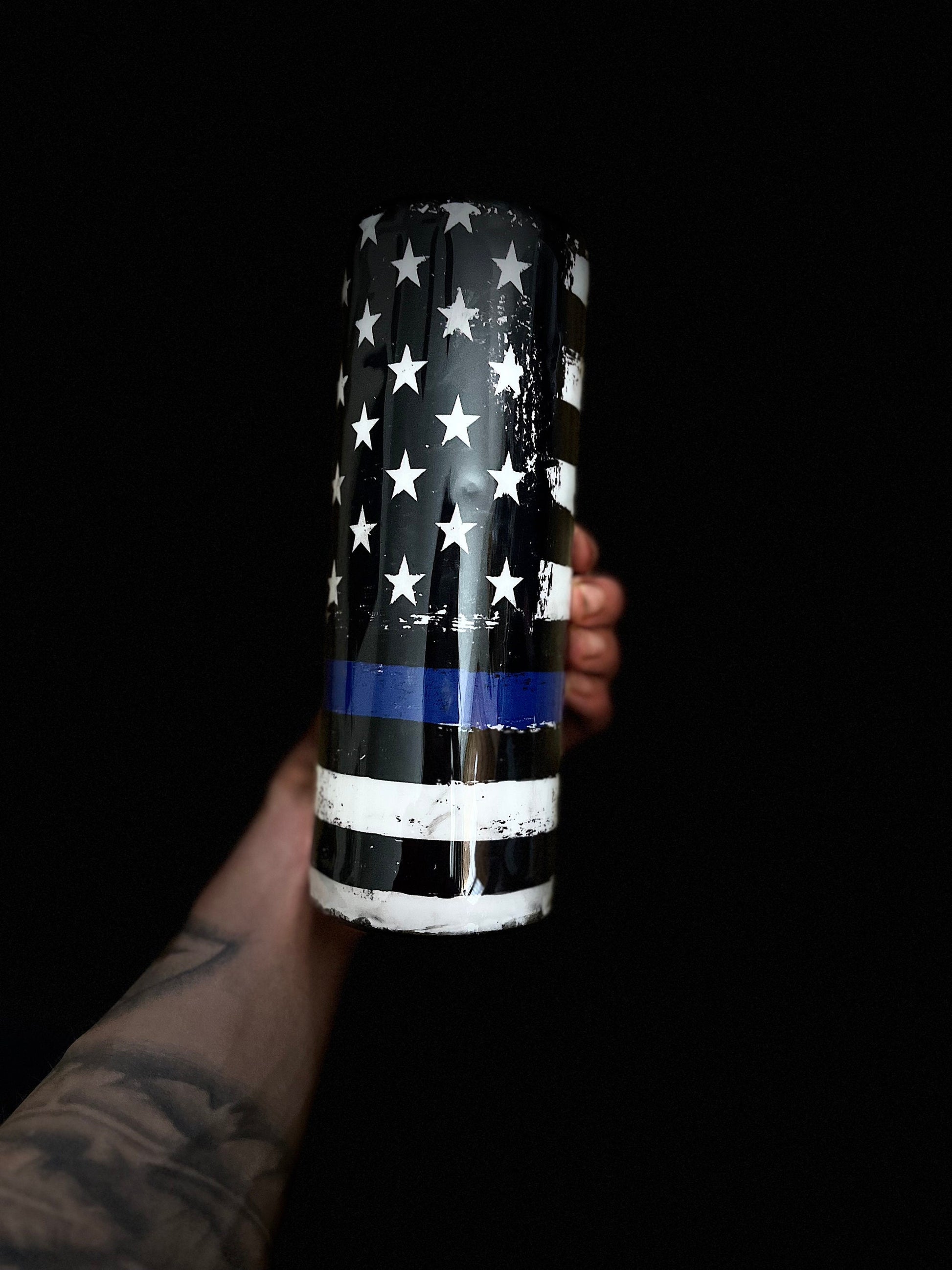 Blue Line Police Back the Blue Tumbler Vintage American Flag Vintage Police Flag Tumbler We the People Skinny Tumbler USA America USA Flag