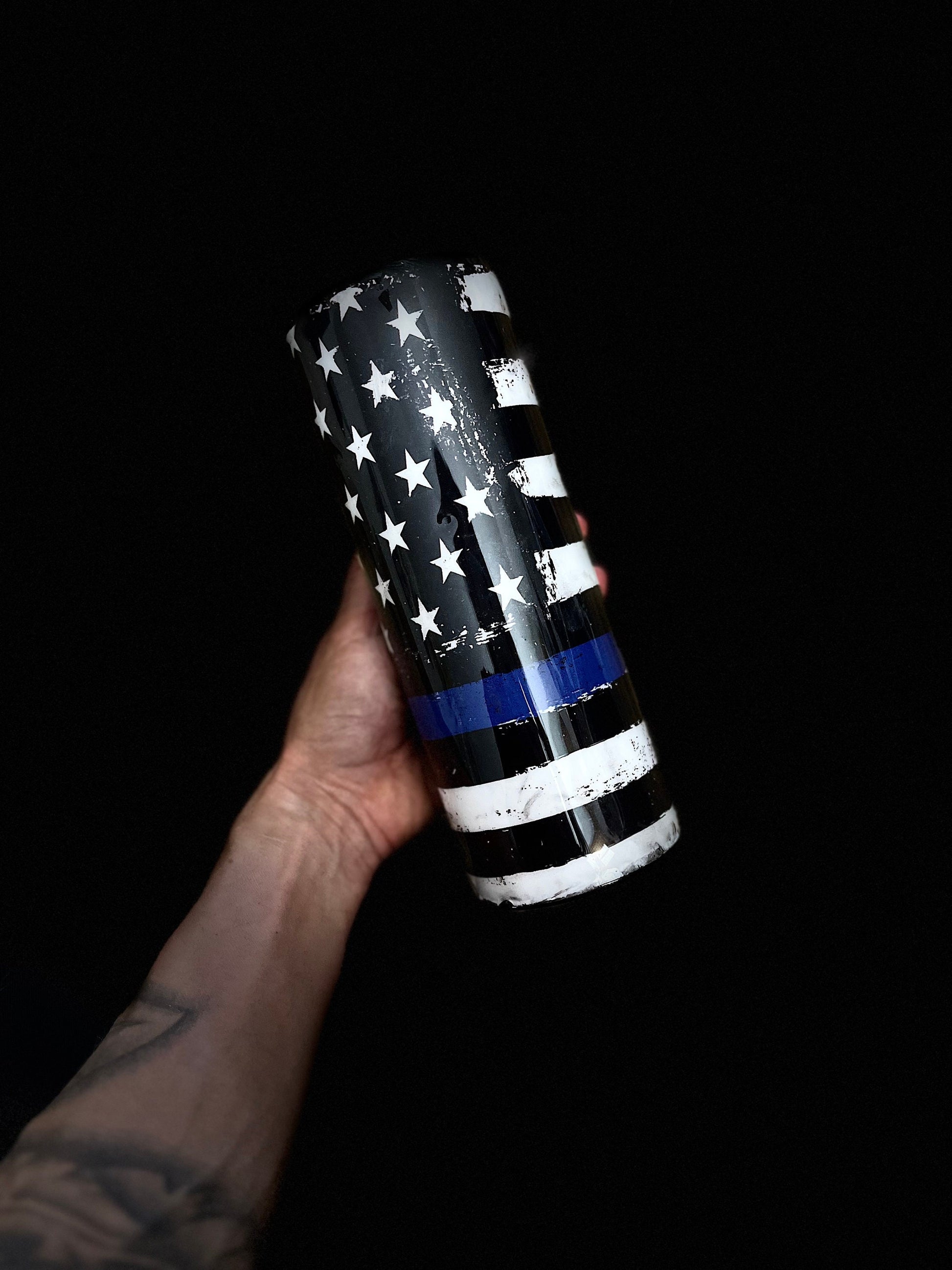 Blue Line Police Back the Blue Tumbler Vintage American Flag Vintage Police Flag Tumbler We the People Skinny Tumbler USA America USA Flag