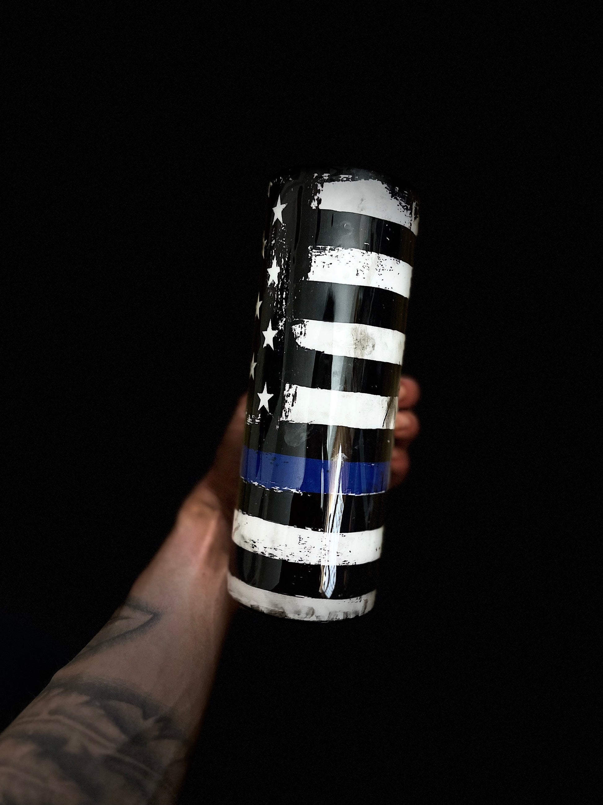 Blue Line Police Back the Blue Tumbler Vintage American Flag Vintage Police Flag Tumbler We the People Skinny Tumbler USA America USA Flag