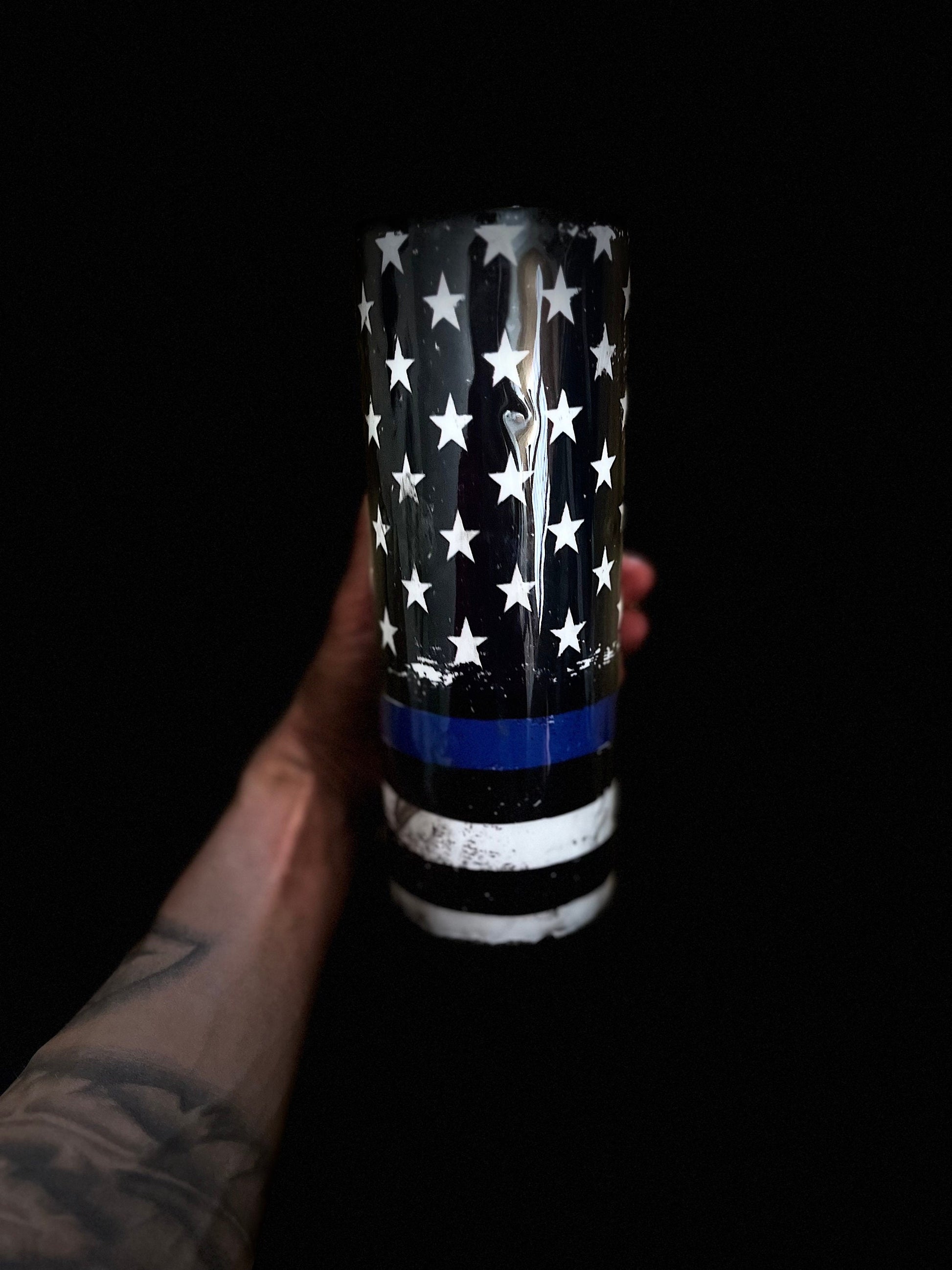 Blue Line Police Back the Blue Tumbler Vintage American Flag Vintage Police Flag Tumbler We the People Skinny Tumbler USA America USA Flag