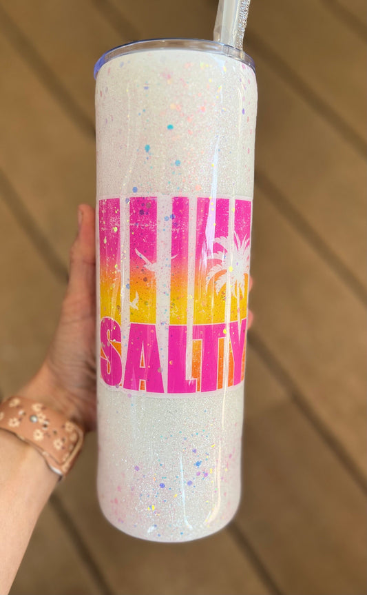 30 oz. Salty Tumbler Beach Tumbler Epoxy Tumbler Waves tumbler Pink glitter white glitter
