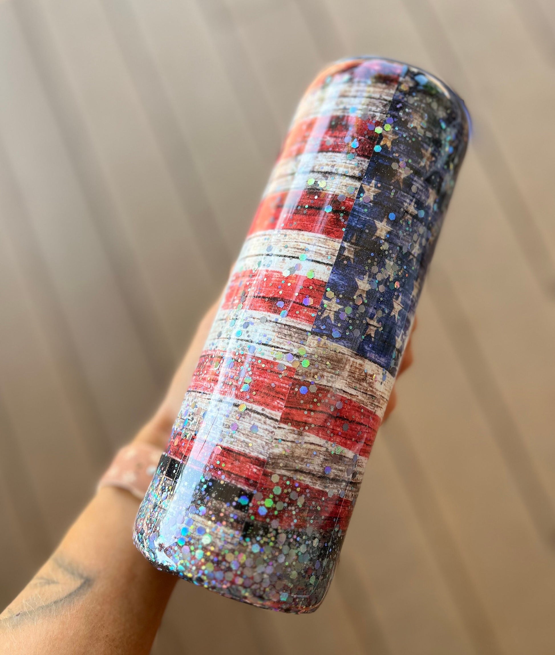 Glitter American Flag Messy Bun America Vintage Flag Glitter Tumbler Messy Bun Girl Mama Mom Glitter Mom Tumbler USA Tumbler American Girl