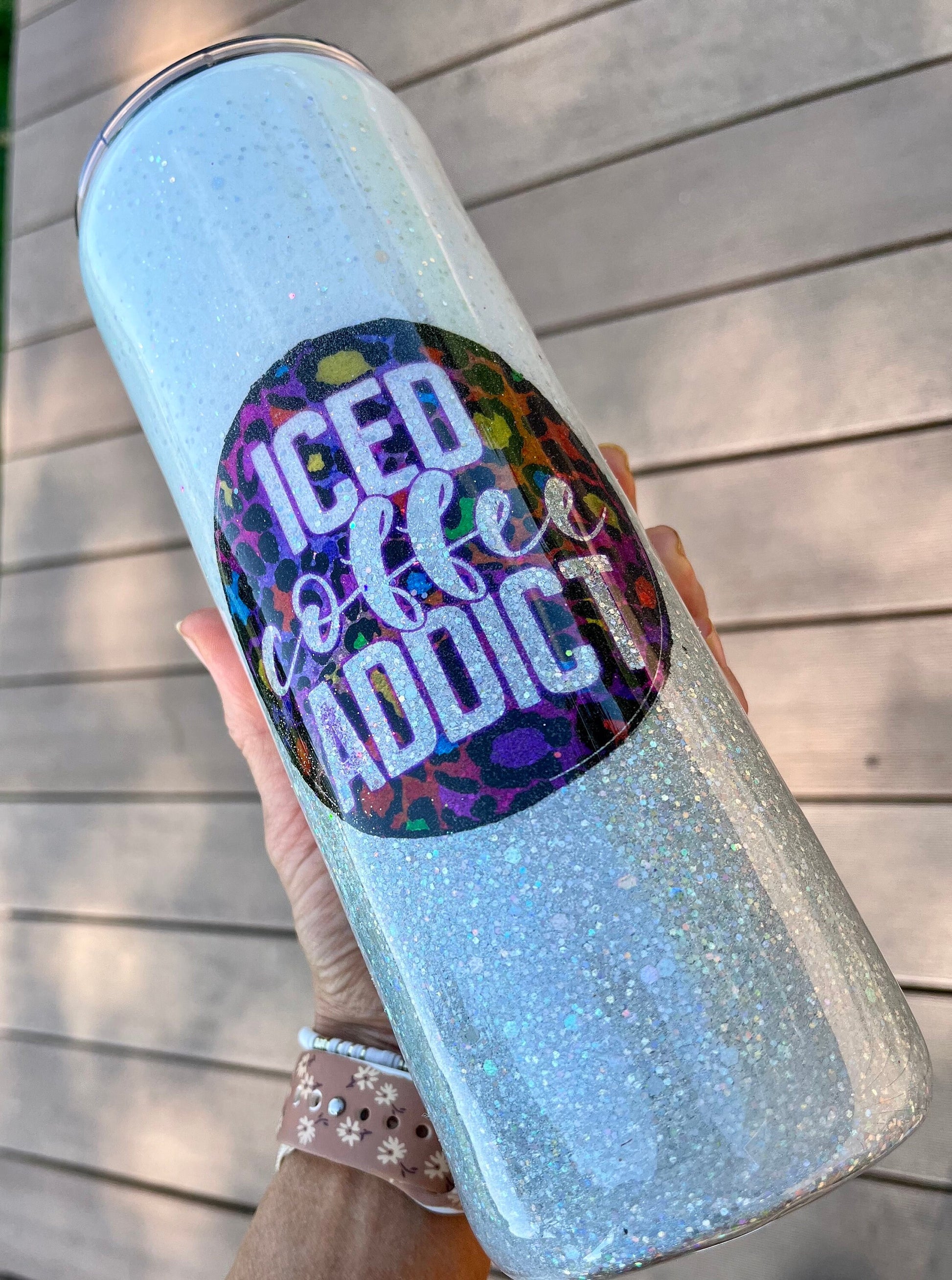 Iced Coffee Addict Tumbler 30oz. Handmade Tumbler Epoxy Coffee Lover Coffee Cup Iced Coffee Cup Coffee Accessories Leopard Print Tumbler