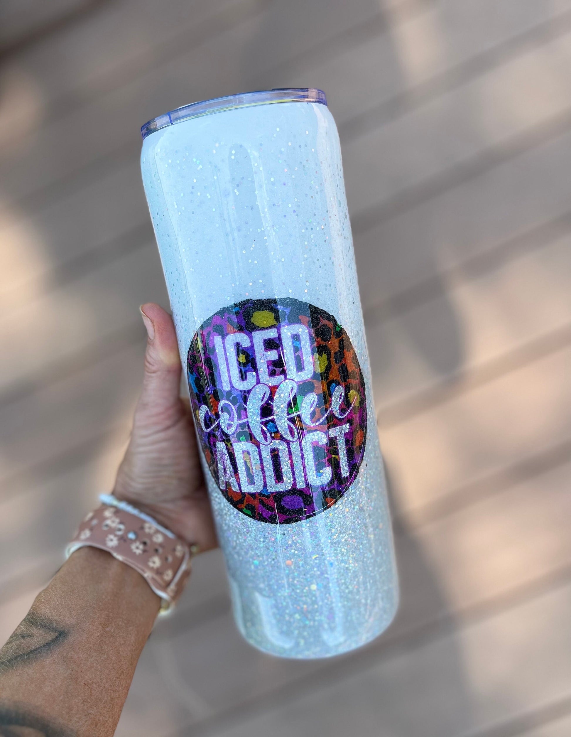 Iced Coffee Addict Tumbler 30oz. Handmade Tumbler Epoxy Coffee Lover Coffee Cup Iced Coffee Cup Coffee Accessories Leopard Print Tumbler