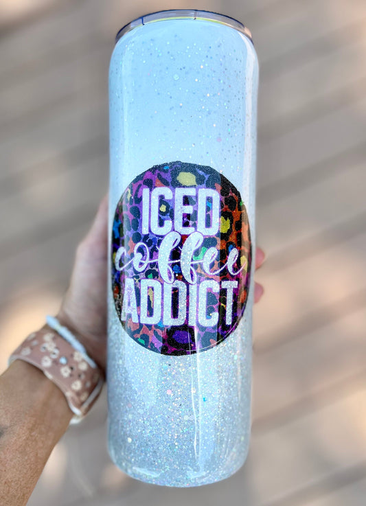 Iced Coffee Addict Tumbler 30oz. Handmade Tumbler Epoxy Coffee Lover Coffee Cup Iced Coffee Cup Coffee Accessories Leopard Print Tumbler