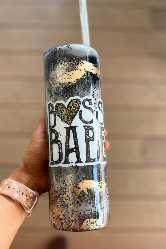 Boss Babe Tumbler Boss Babe leopard glitter tumbler Leopard Cup Leopard Skinny Tumbler Babe Leopard Pink Boss Babe Birthday Gift Work cup