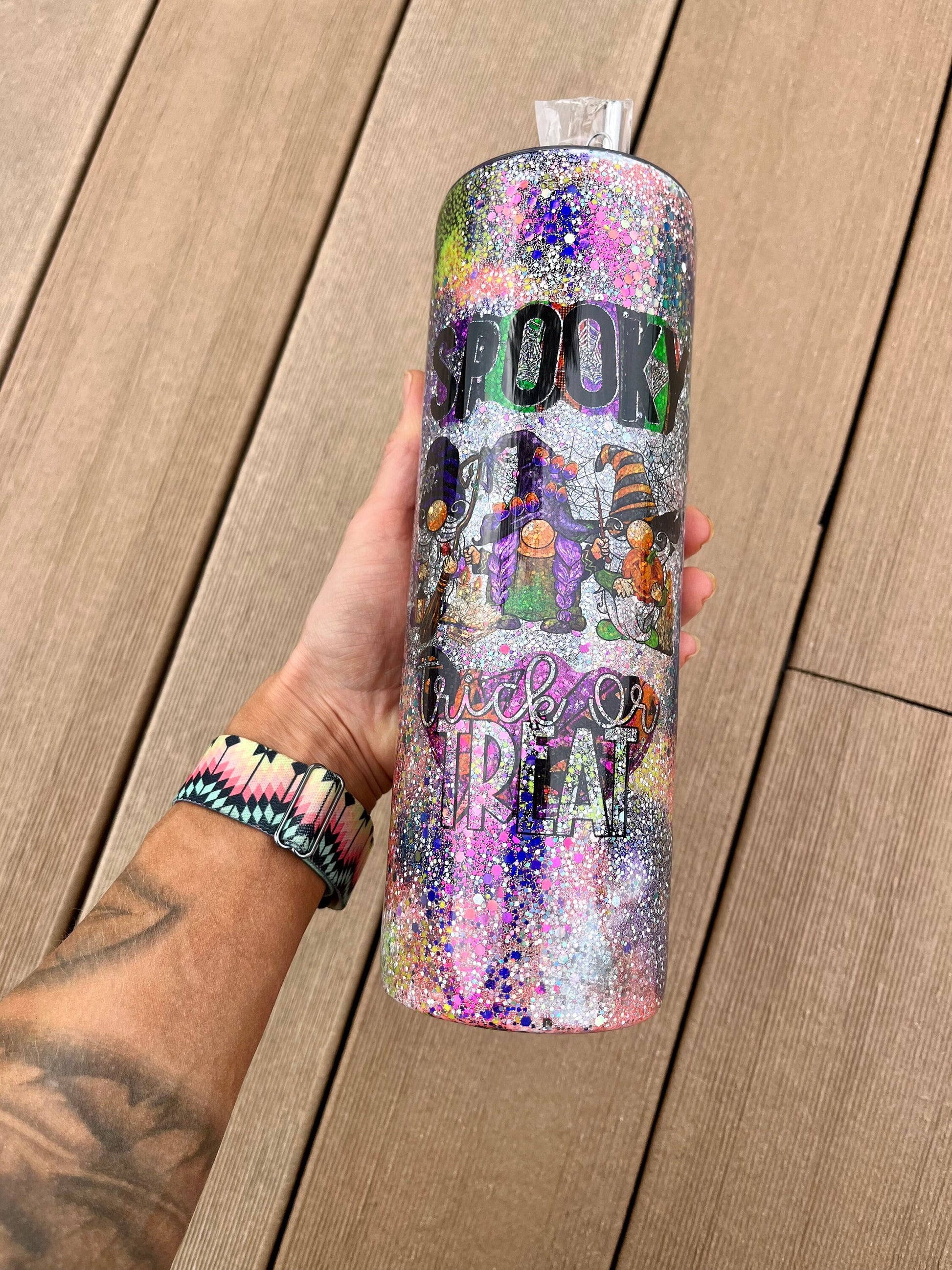 Halloween Tumbler Fall Tumbler Halloween Gnomes Tumbler Spooky Tumbler Trick or Treat Epoxy Glitter Halloween Tumbler Fall Tumbler 30oz.