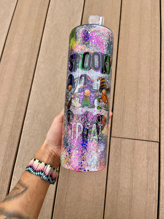 Halloween Tumbler Fall Tumbler Halloween Gnomes Tumbler Spooky Tumbler Trick or Treat Epoxy Glitter Halloween Tumbler Fall Tumbler 30oz.