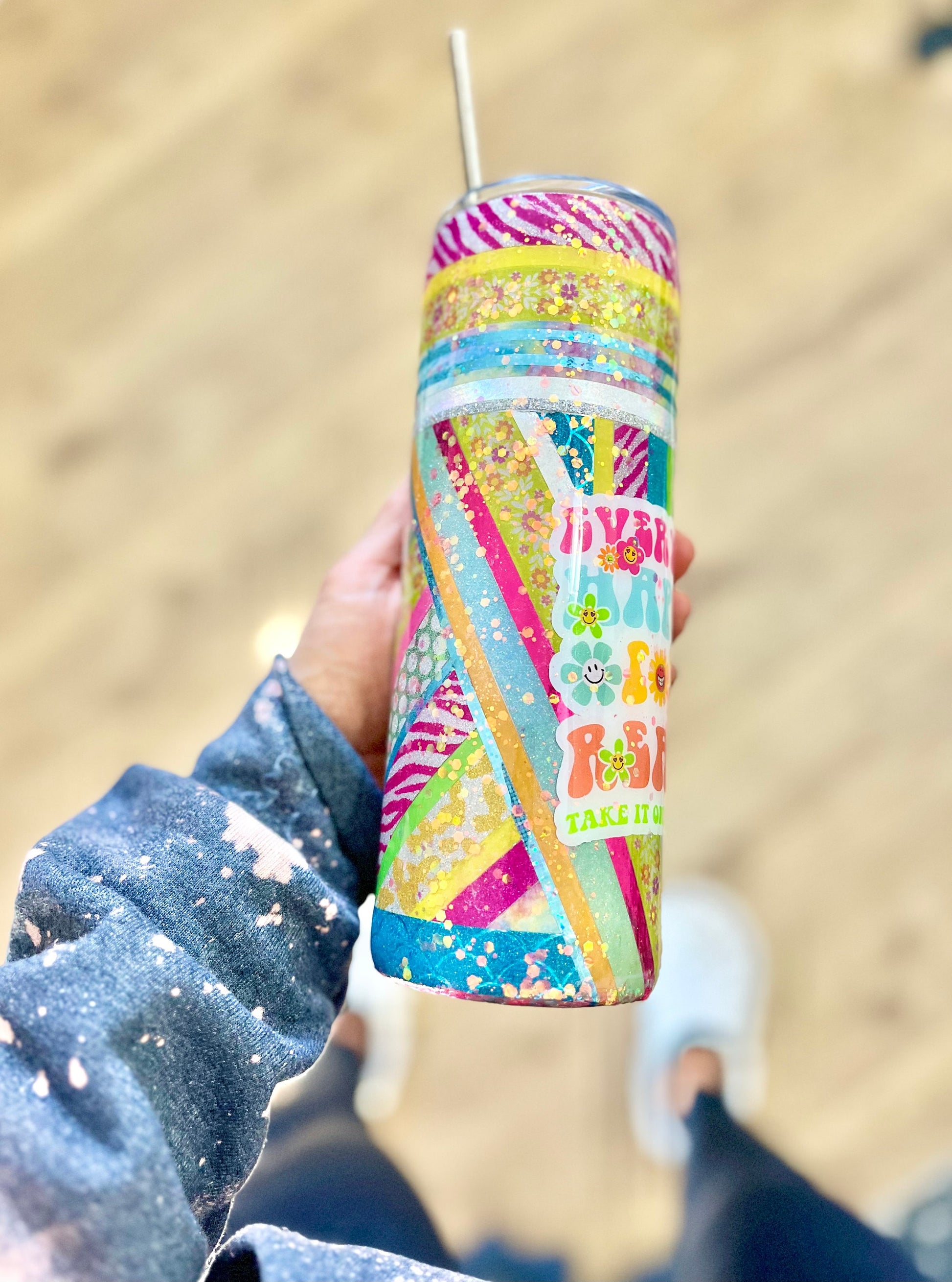 Everything happens for a reason take it one day at a time Tumbler 20 oz. Gift for mom Coffee Mug Floral Tumbler Groovy Tumbler 70s tumbler