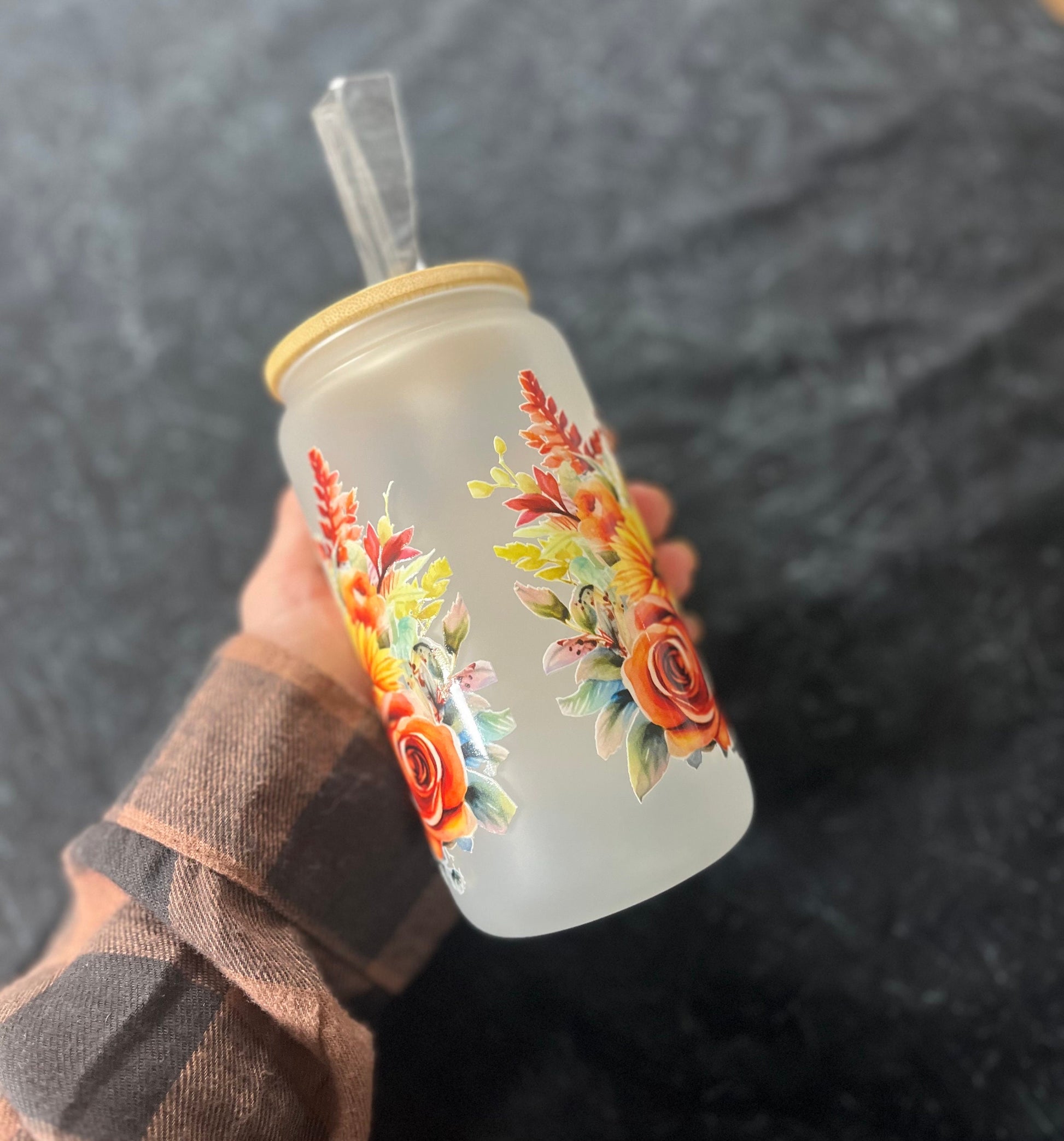 Fall Halloween Highland Cow Iced Coffee Cups Glass Cups Glass Coffee Cups Glass Cups with Bamboo Lid Glass Can Tumbler Juice Boba Tea