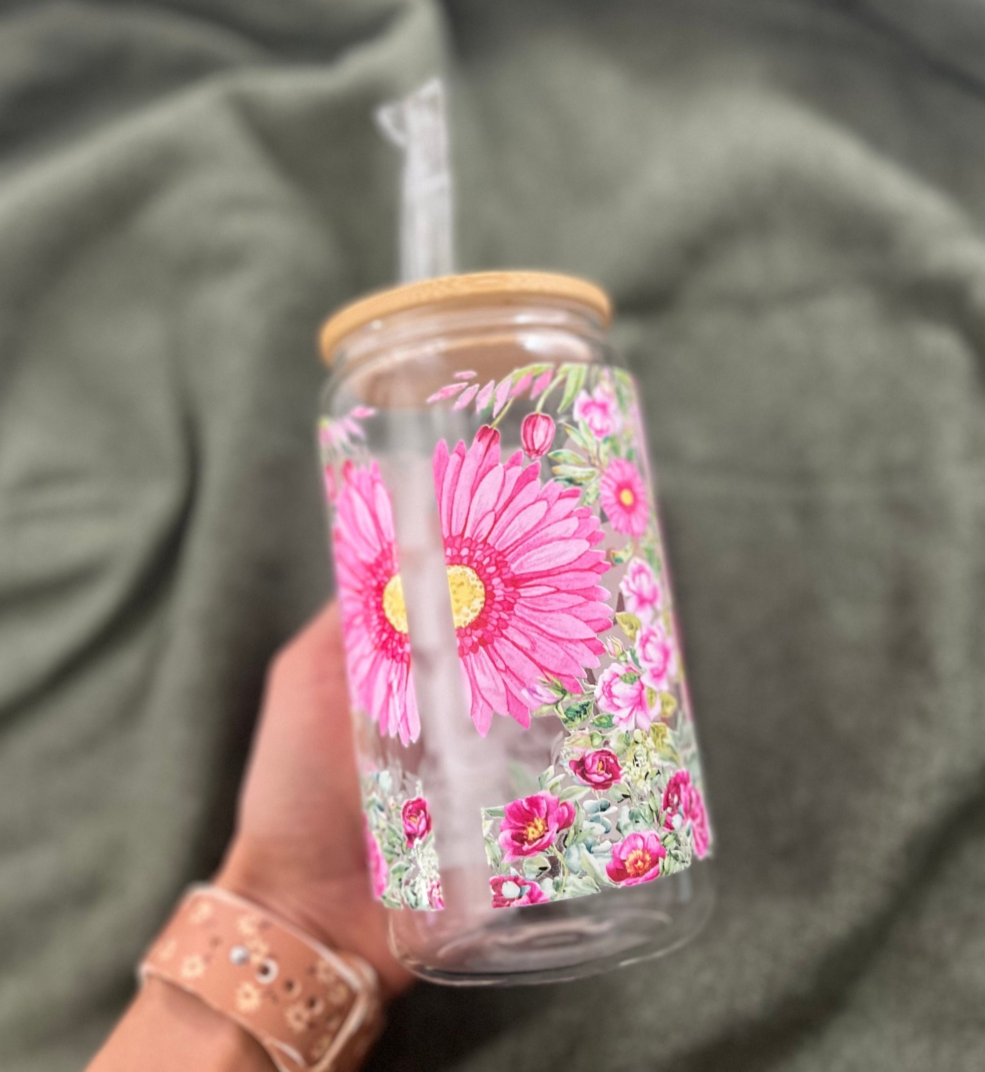 Iced Coffee Cups Glass Cups Glass Coffee Cups Glass Cups with Bamboo Lid Glass Can Tumbler Juice Boba Tea