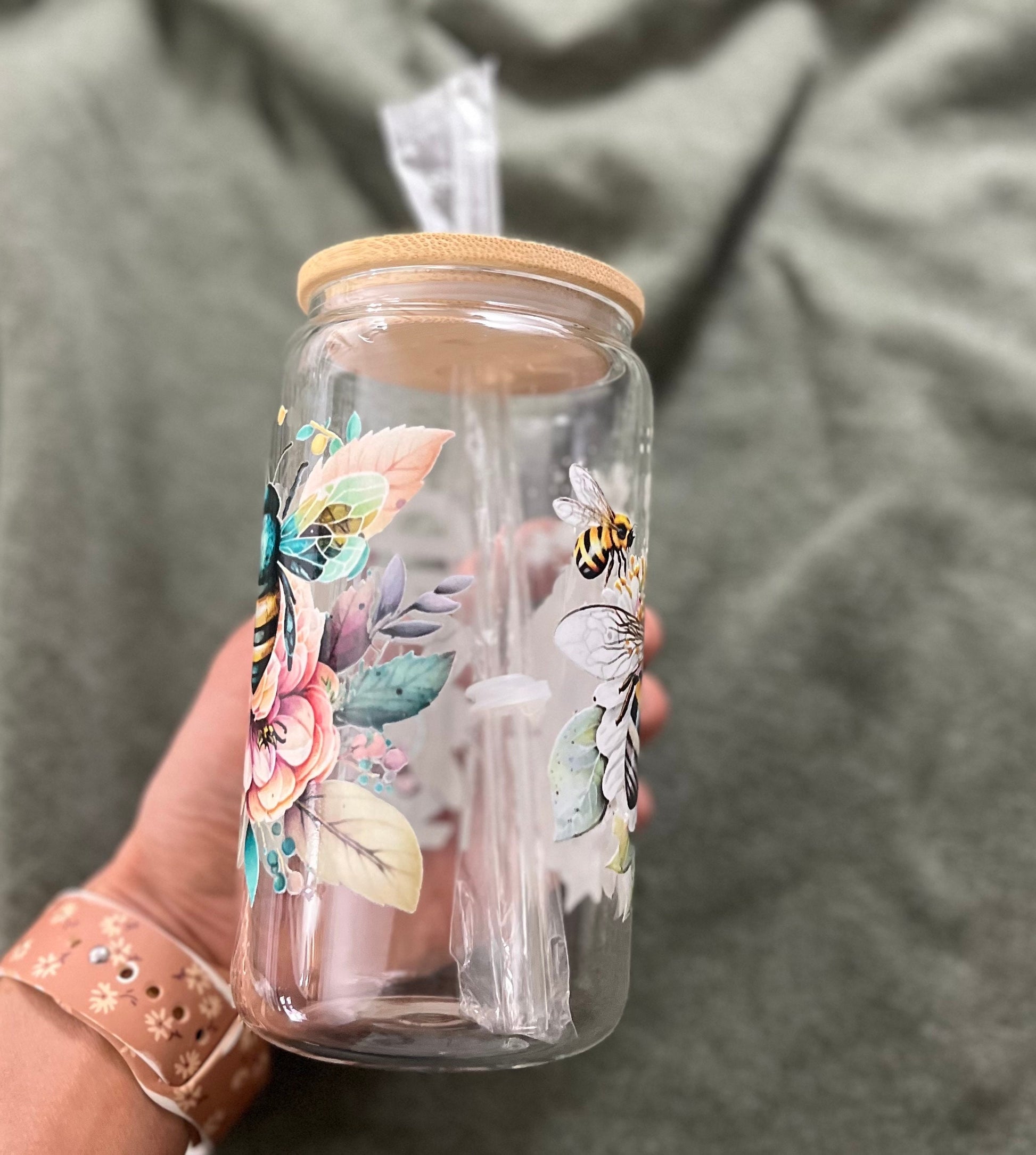Iced Coffee Cups Glass Cups Glass Coffee Cups Glass Cups with Bamboo Lid Glass Can Tumbler Juice Boba Tea