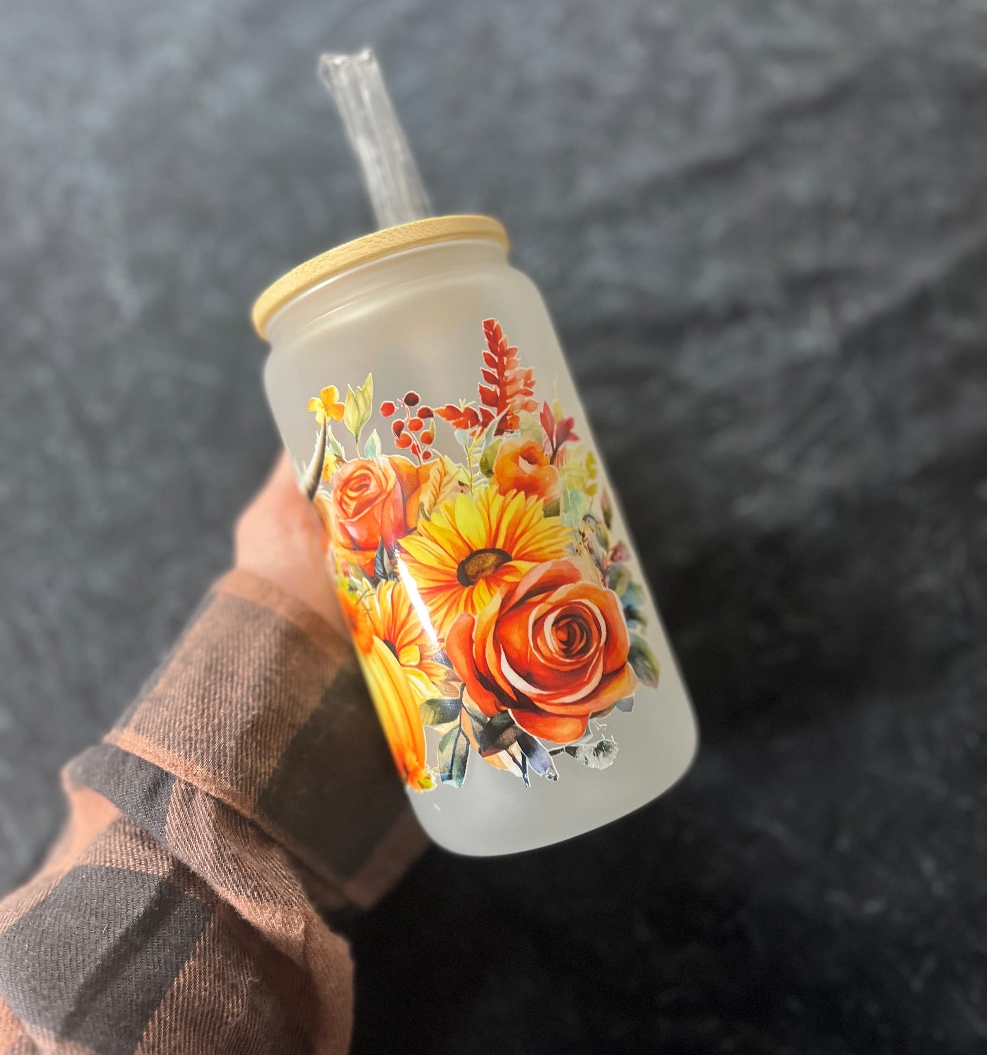 Fall Halloween Highland Cow Iced Coffee Cups Glass Cups Glass Coffee Cups Glass Cups with Bamboo Lid Glass Can Tumbler Juice Boba Tea