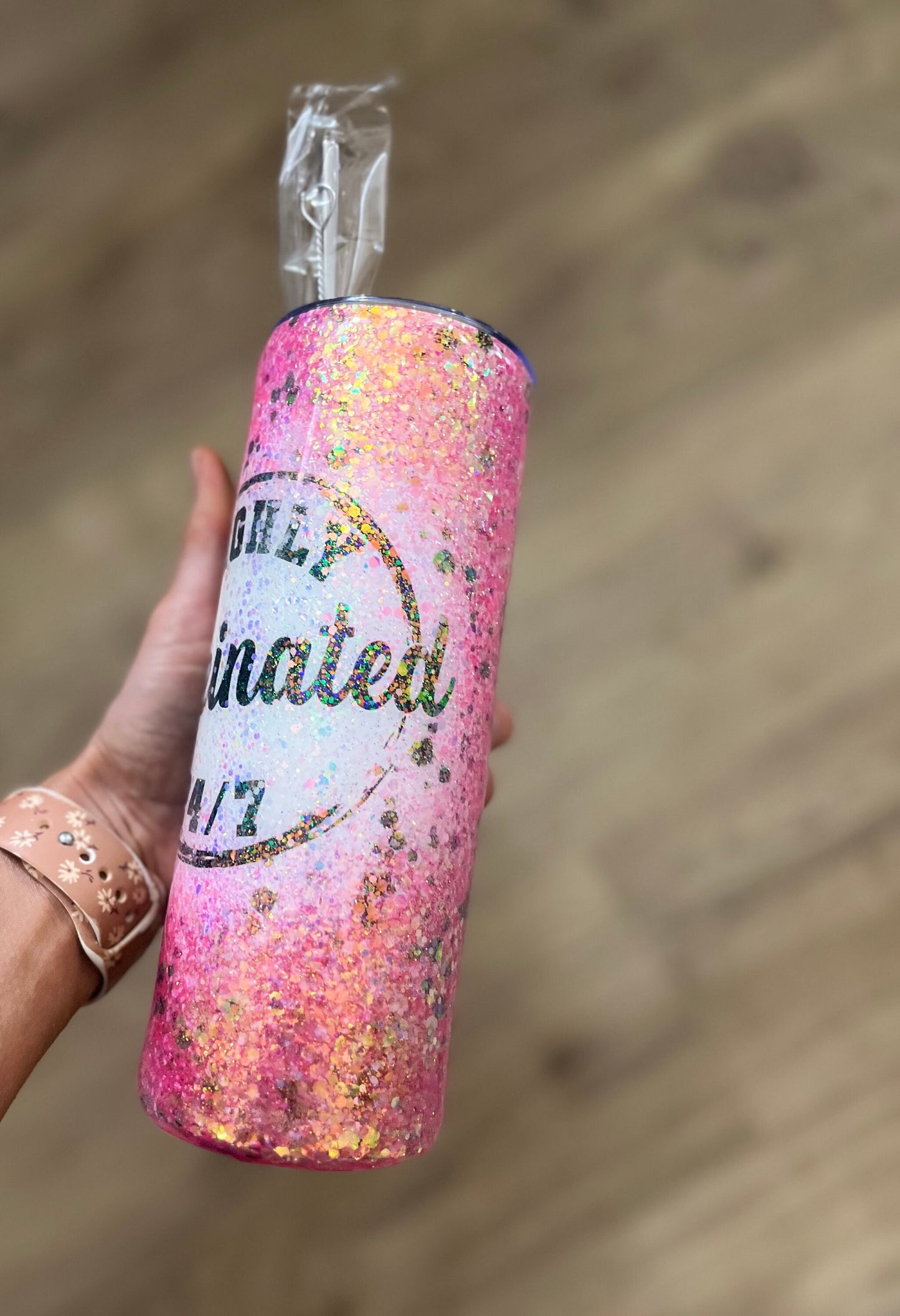 Highly Caffeinated 24/7 Tumbler Pink Handmade Tumbler Epoxy Coffee Lover Coffee Cup Iced Coffee Cup Coffee Accessories Leopard Print Tumbler