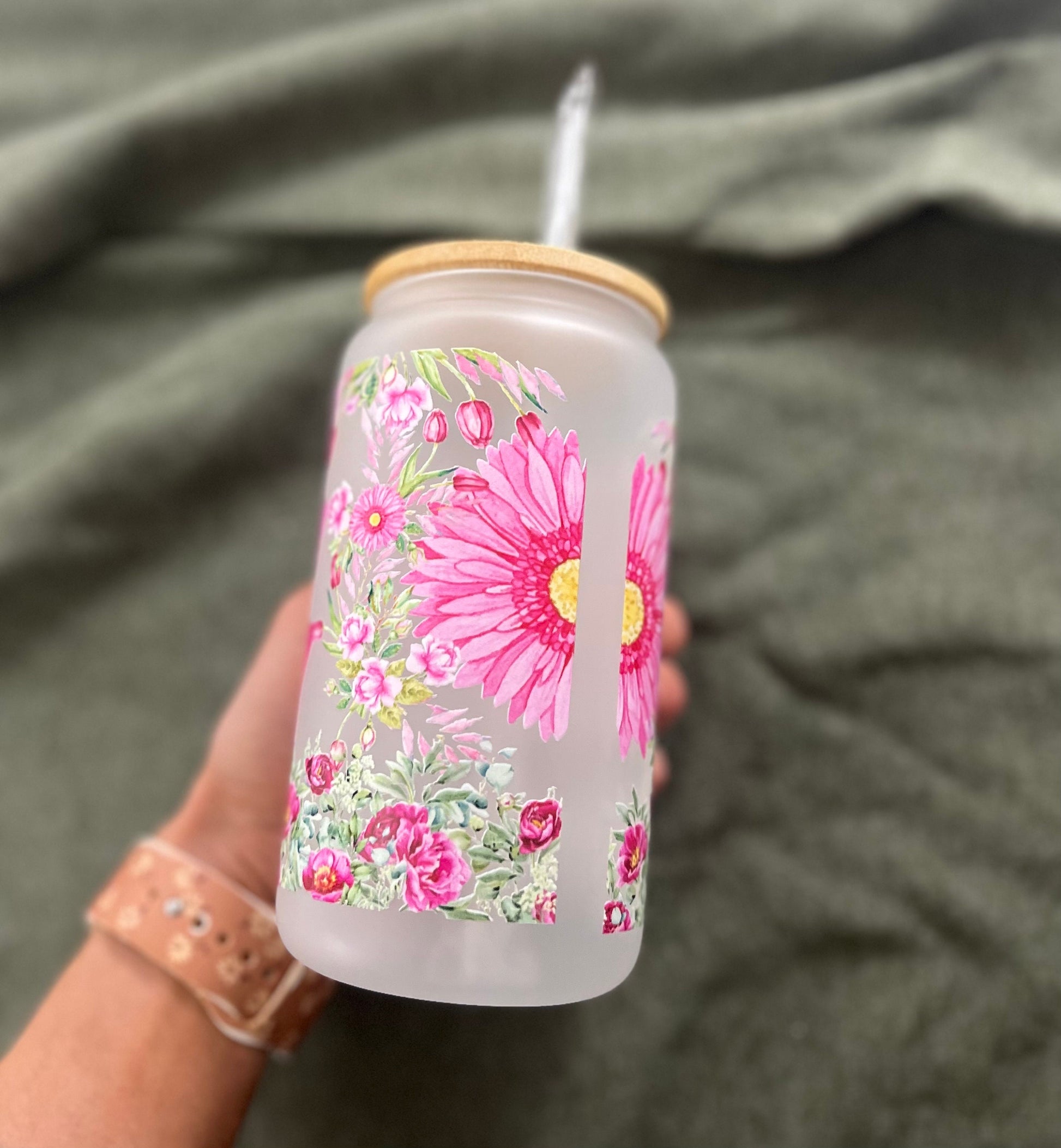 Iced Coffee Cups Glass Cups Glass Coffee Cups Glass Cups with Bamboo Lid Glass Can Tumbler Juice Boba Tea