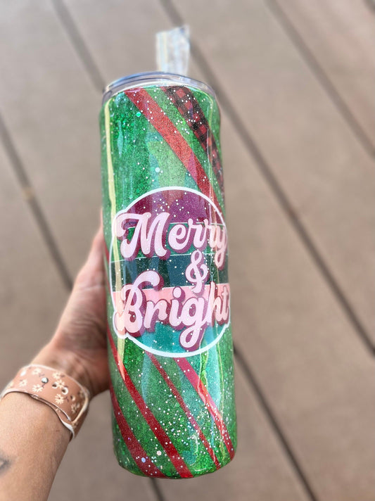Merry and Bright Christmas Tumbler Epoxy Tumbler Christmas Gifts Christmas Coffee Cup Coffee Gifts Christmas Decor Merry Christmas Tumbler