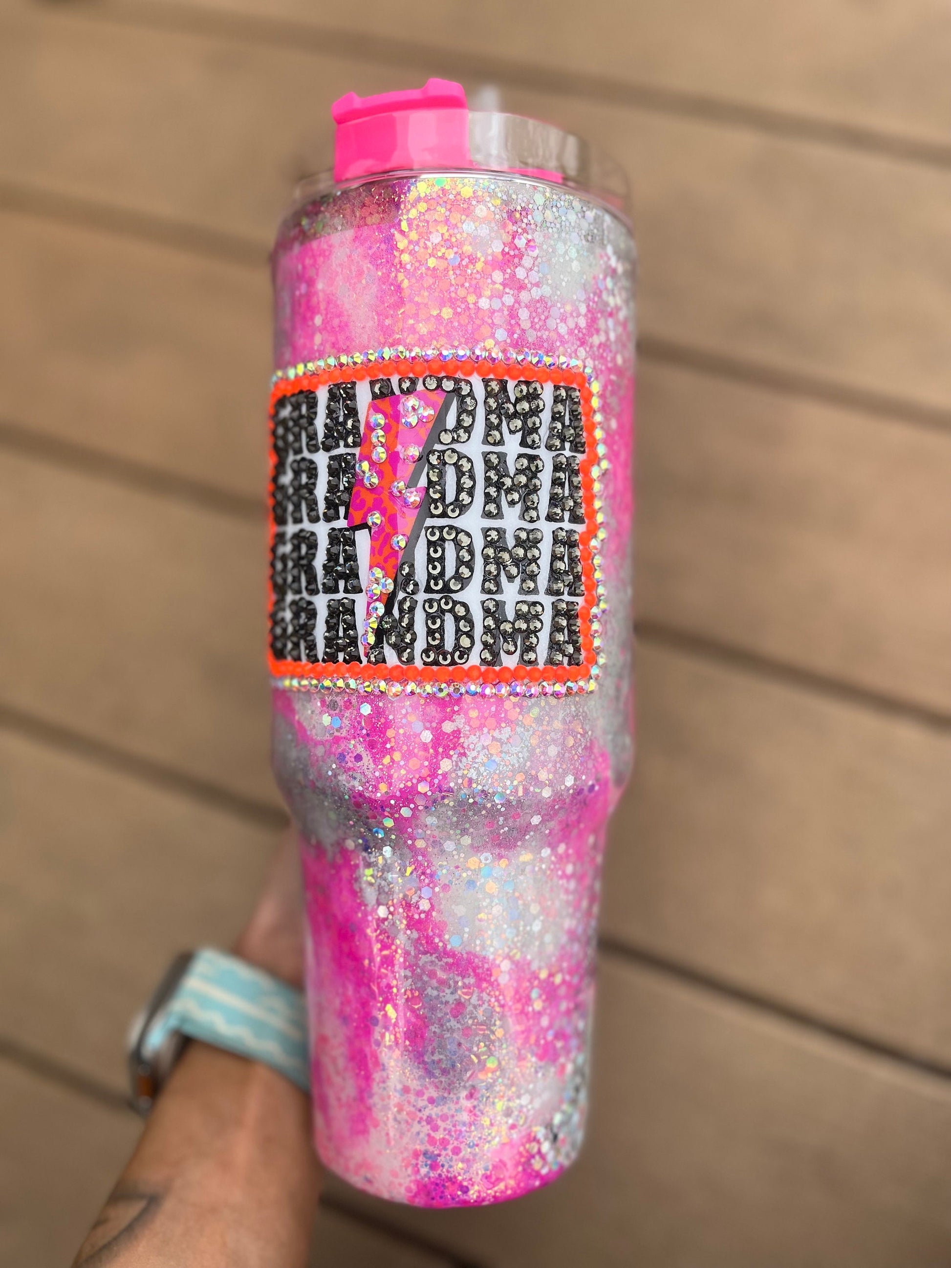 Grandma rhinestone Tumbler rhinestones glass rhinestones Tumbler with Handle cup with handle mamaws house Pink Glitter Tumbler With Handle