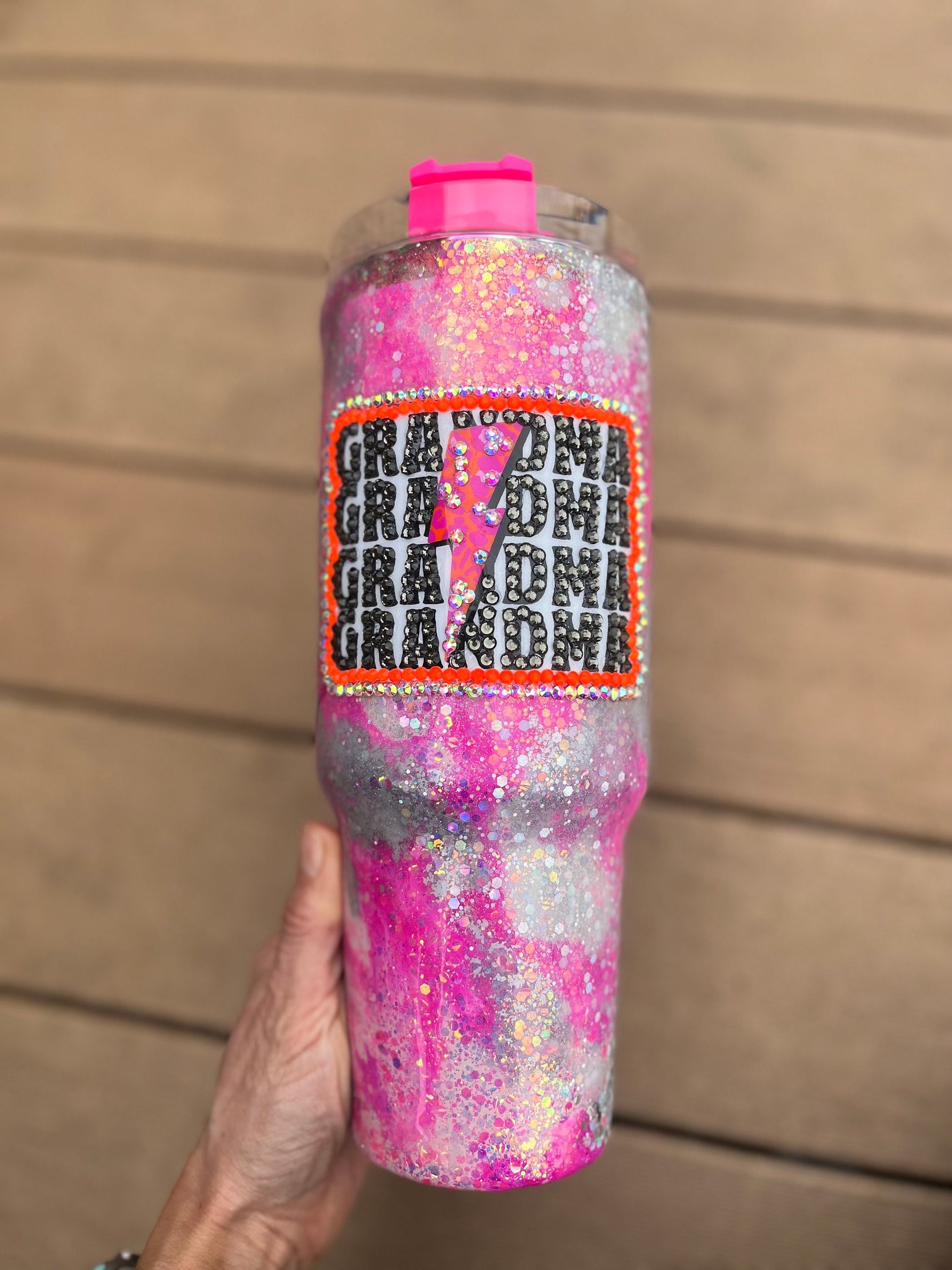 Grandma rhinestone Tumbler rhinestones glass rhinestones Tumbler with Handle cup with handle mamaws house Pink Glitter Tumbler With Handle