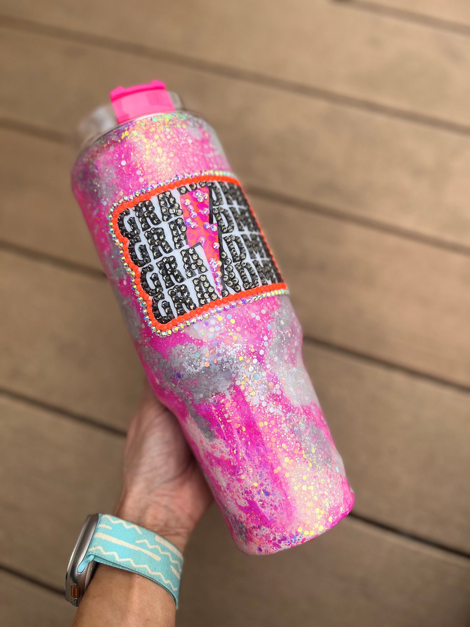 Grandma rhinestone Tumbler rhinestones glass rhinestones Tumbler with Handle cup with handle mamaws house Pink Glitter Tumbler With Handle
