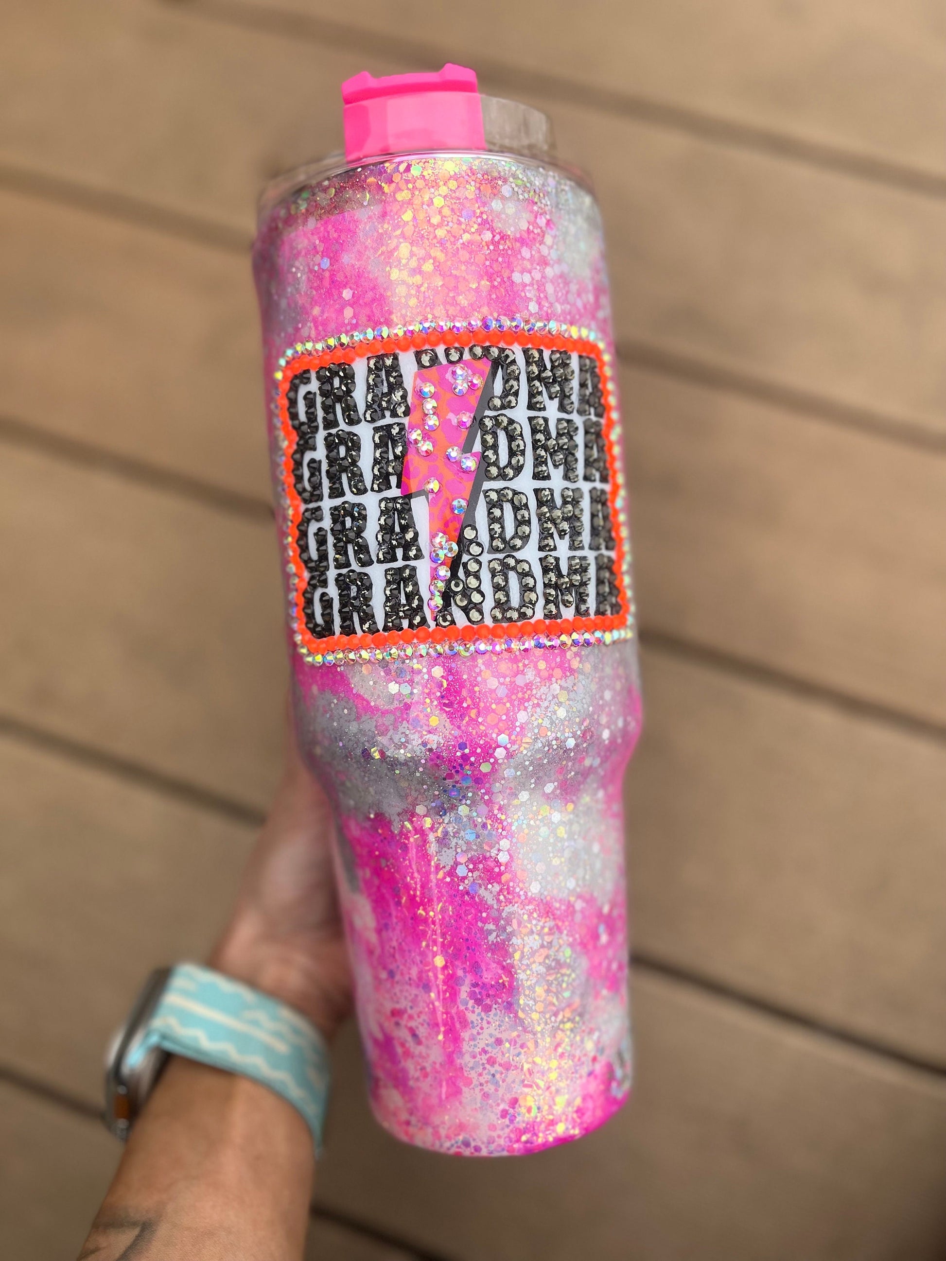 Grandma rhinestone Tumbler rhinestones glass rhinestones Tumbler with Handle cup with handle mamaws house Pink Glitter Tumbler With Handle