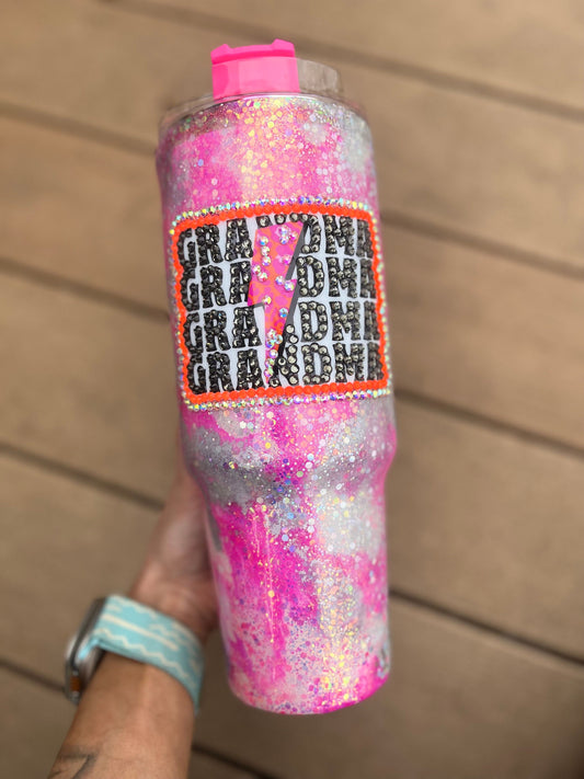 Grandma rhinestone Tumbler rhinestones glass rhinestones Tumbler with Handle cup with handle mamaws house Pink Glitter Tumbler With Handle